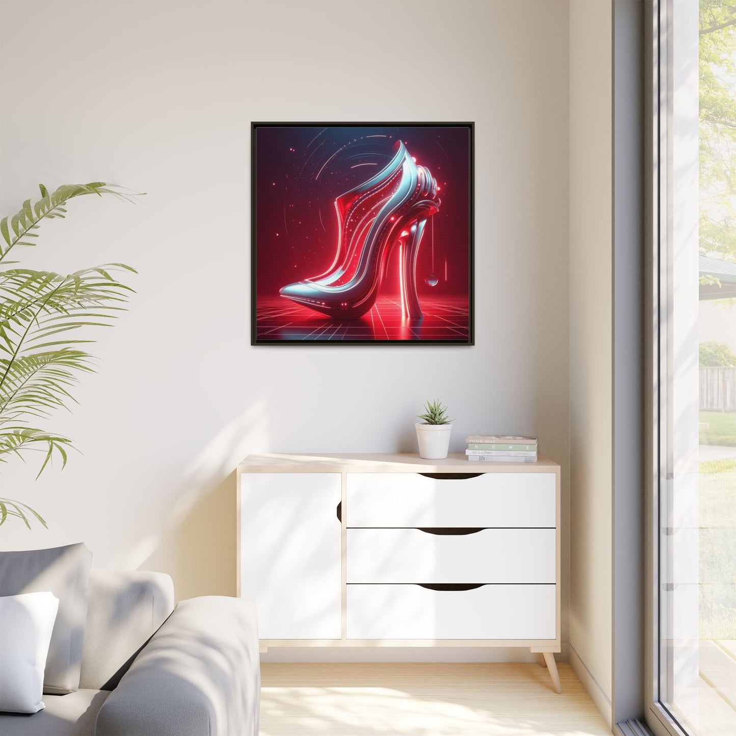 High Heel Shoe Framed Canvas Print Wall Art Unique Fashion Designer Style Haute Couture Shoe Lover Fashionista Gift Decor 3 Frame Colors