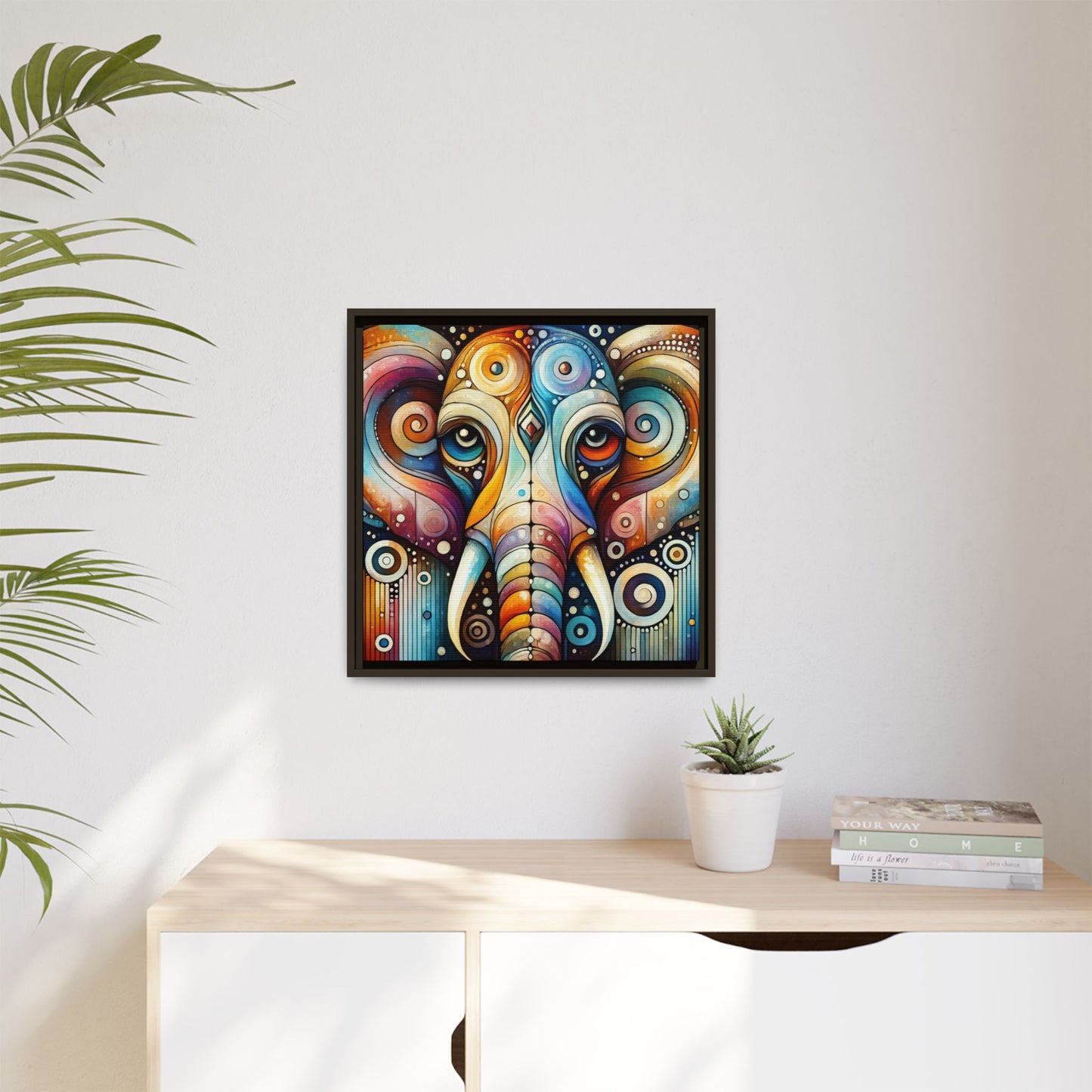 Modern Elephant Face Print Abstract Design Unique Framed Canvas Print African Wall Art Animal Lover Nature Lover Decor 3 frame colors