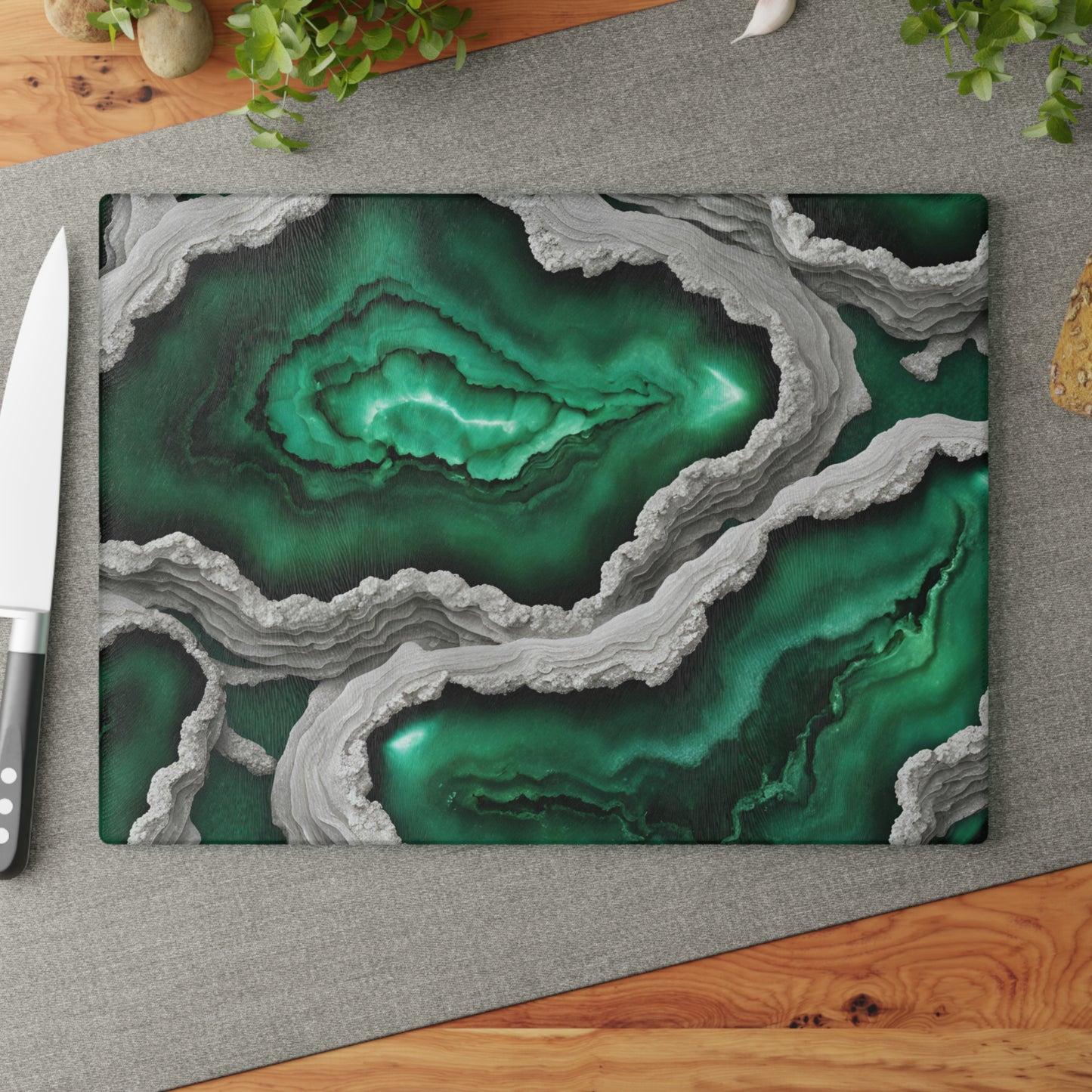 Kitchen Decor Glass Geode-Themed Image Unique Rock Lover Cutting Board Serving Tray Home Cook Gift Colorful Glass Charcuterie Board