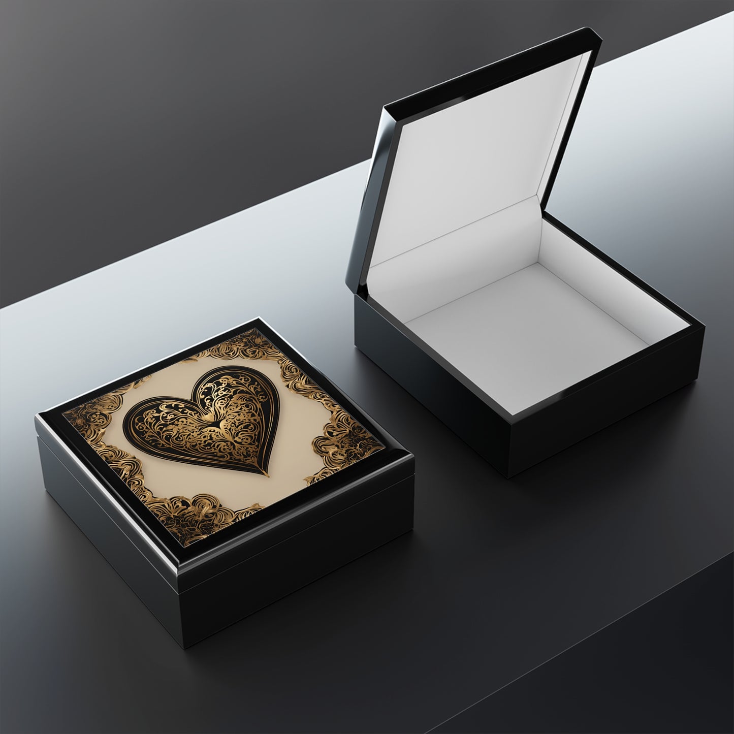 Unique Heart Art Print Design Jewelry Box Trinket Box Bedroom Dresser Decor Vanity Gift Box - 3 colors to choose from