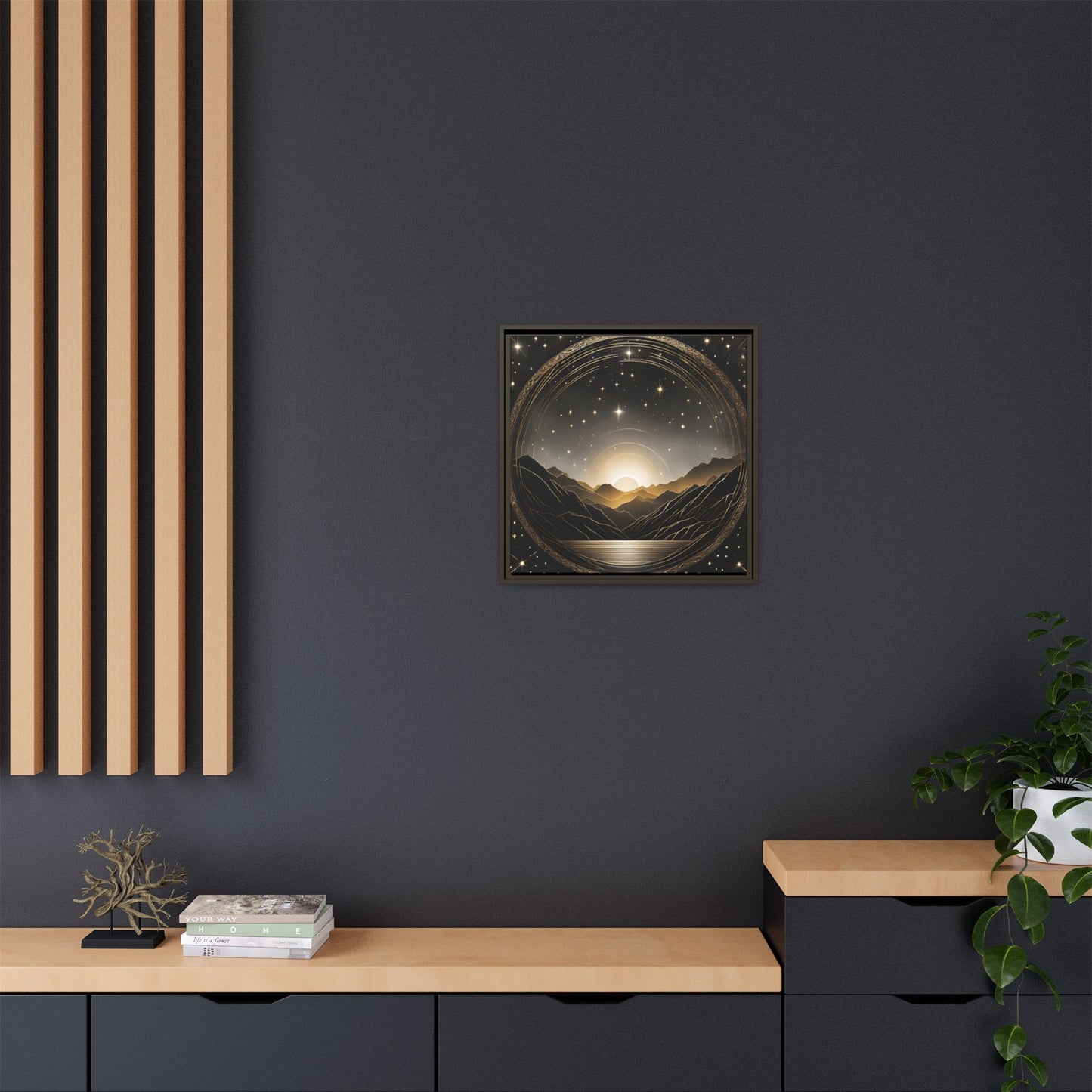 Boho Celestial Design Unique Framed Canvas Wall Art Sun and Stars Astrological Gift Nature Lover Gift Astronomy Gift 3 frame color choices