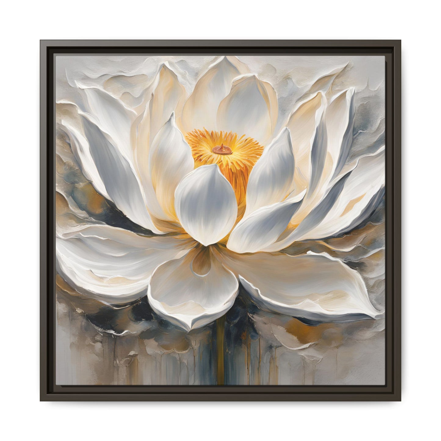 Modern Abstract Floral Design Unique Framed Canvas Wall Art White Lotus Gift Nature Lover Gift Garden Lover Gift 3 frame colors