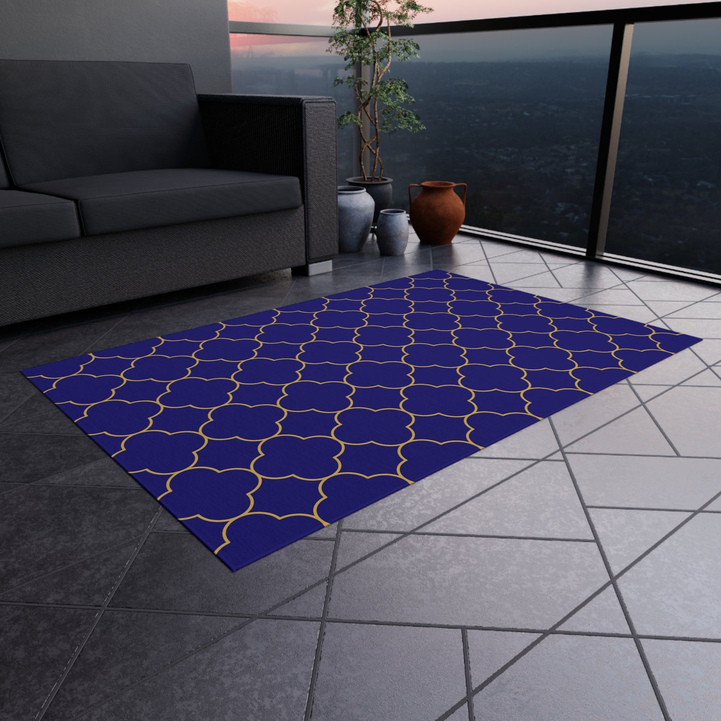 Chenille Outdoor Rug with No-Skid Backing Cozy Outdoor Carpet Blue Patio Decor Gazebo Rug Pool Area Decor Outdoor Kitchen Carpet