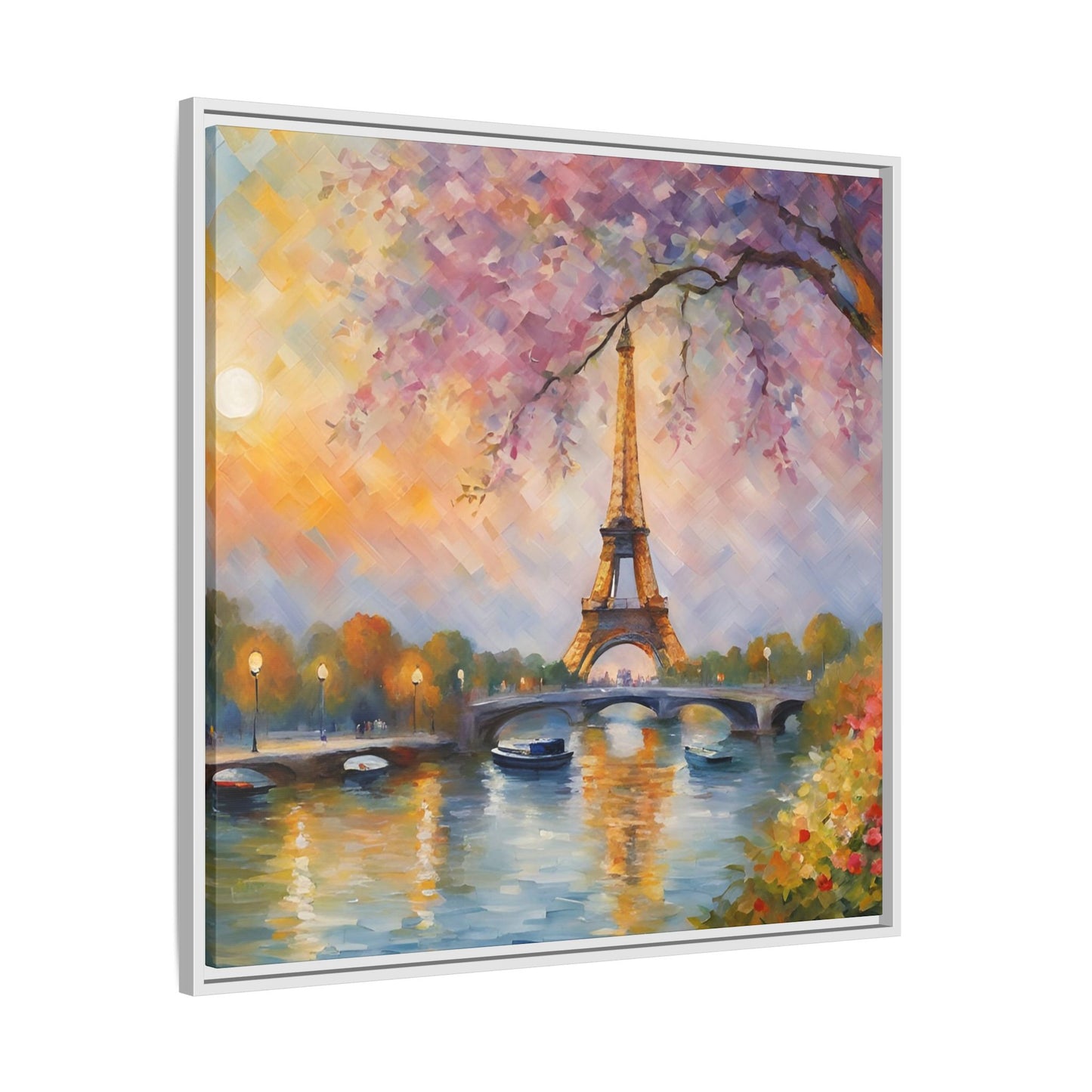 Modern Abstract Eiffel Tower Design Unique Framed Canvas Landscape Wall Art Paris France Gift Nature Lover Gift 3 frame colors