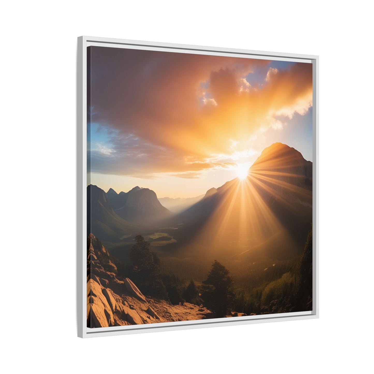 Sunrise in the Mountains Framed Canvas Wall Art Canyon Outdoors Vacation Gift Nature Lover Peaceful Zen Sunset Gift 3 frame colors