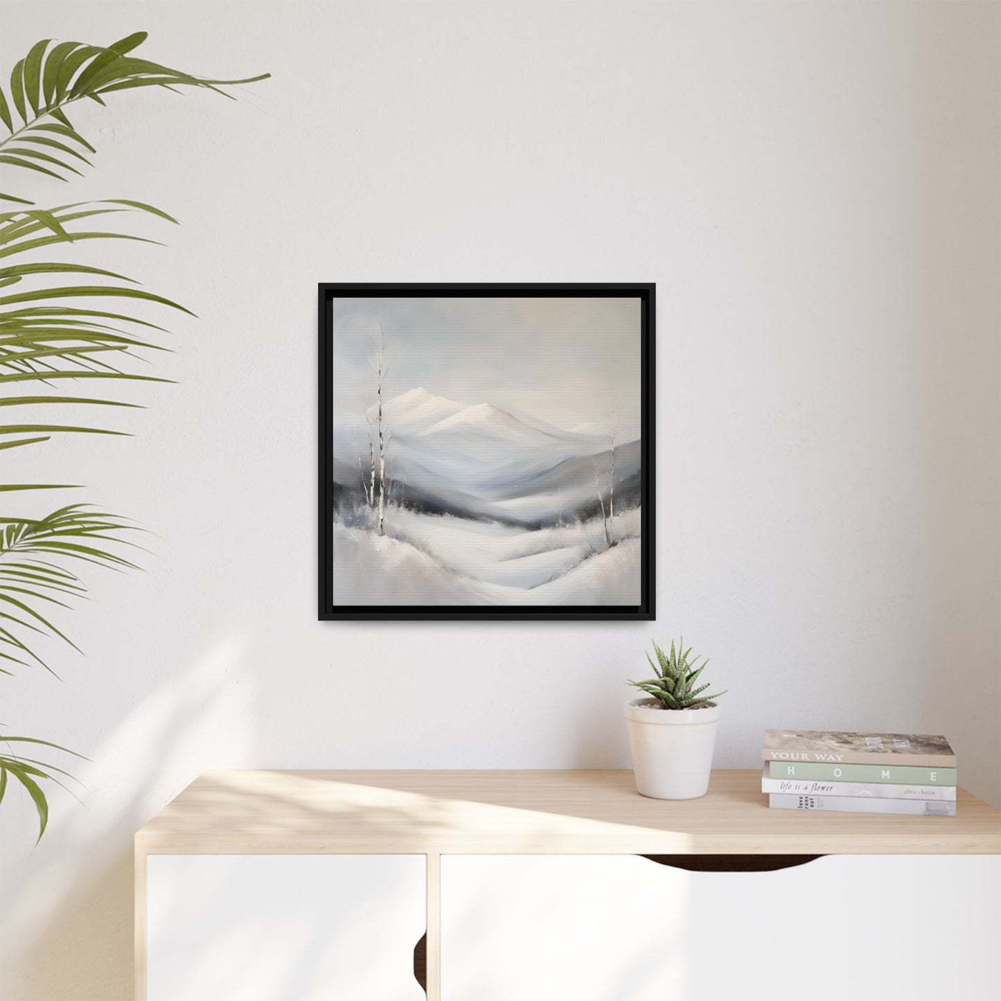 Modern Abstract Mountain Design Unique Framed Canvas Wall Art Snowy Gift Nature Lover Gift 3 frame colors