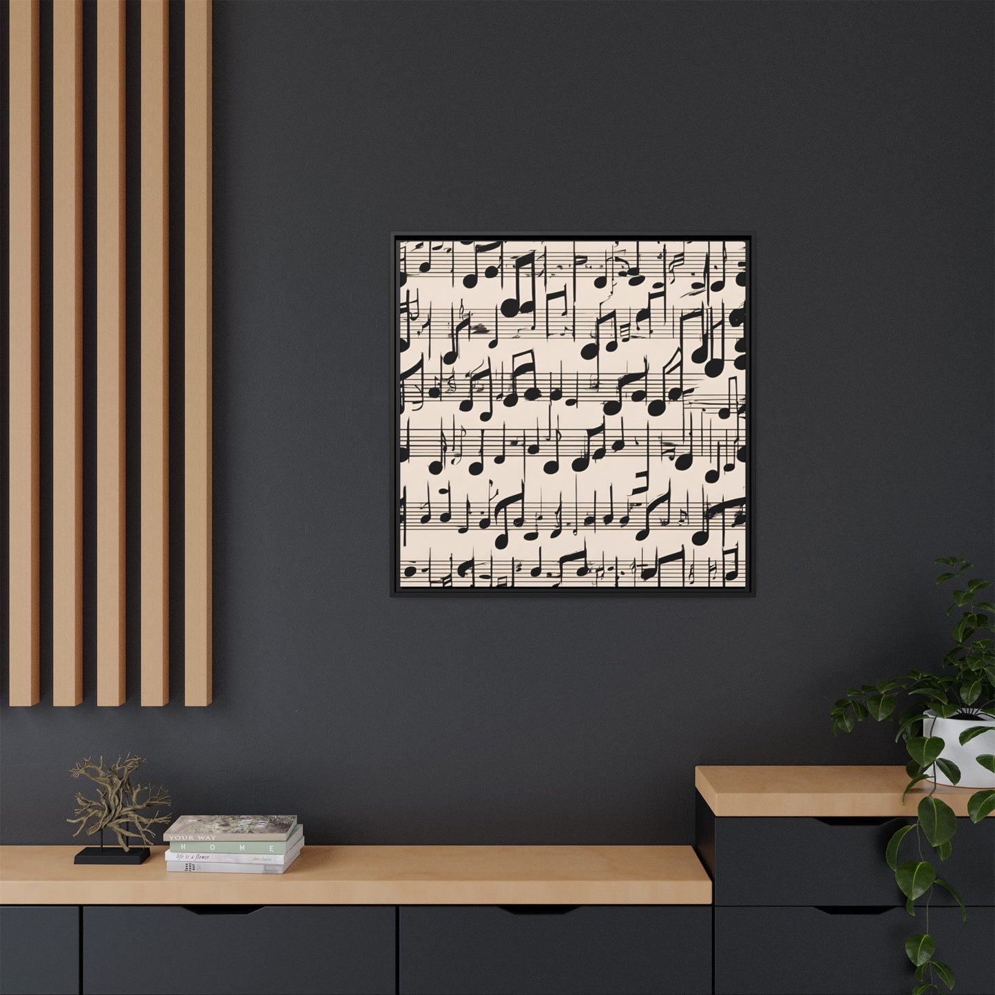 Music-Themed Print Abstract Sheet Music Design Unique Framed Canvas Print Treble Clef Note Wall Art Music Lover Gift Decor 3 frame colors