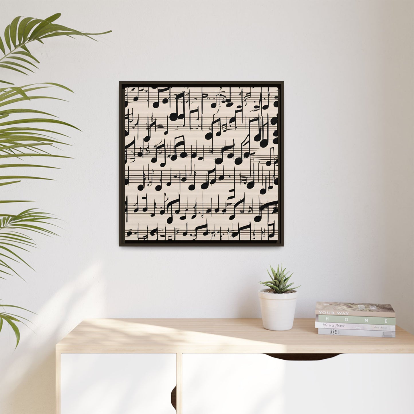 Music-Themed Print Abstract Sheet Music Design Unique Framed Canvas Print Treble Clef Note Wall Art Music Lover Gift Decor 3 frame colors