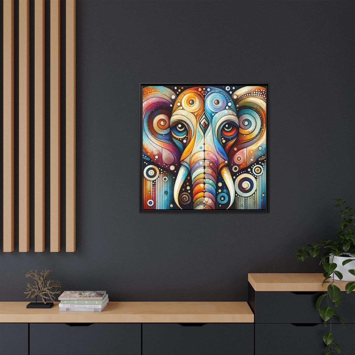 Modern Elephant Face Print Abstract Design Unique Framed Canvas Print African Wall Art Animal Lover Nature Lover Decor 3 frame colors