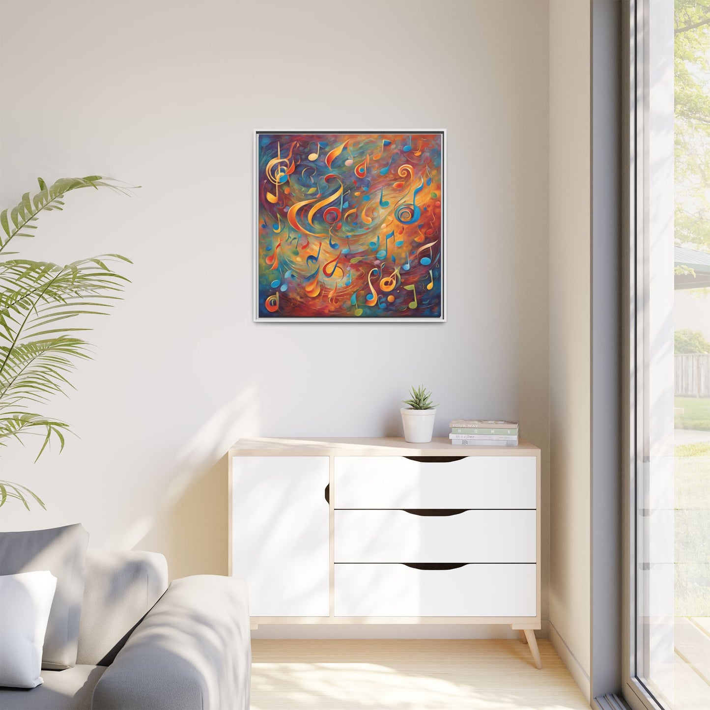 Modern Music-Themed Print Abstract Design Unique Framed Canvas Print Treble Clef Note Wall Art Music Lover Gift Decor 3 frame colors