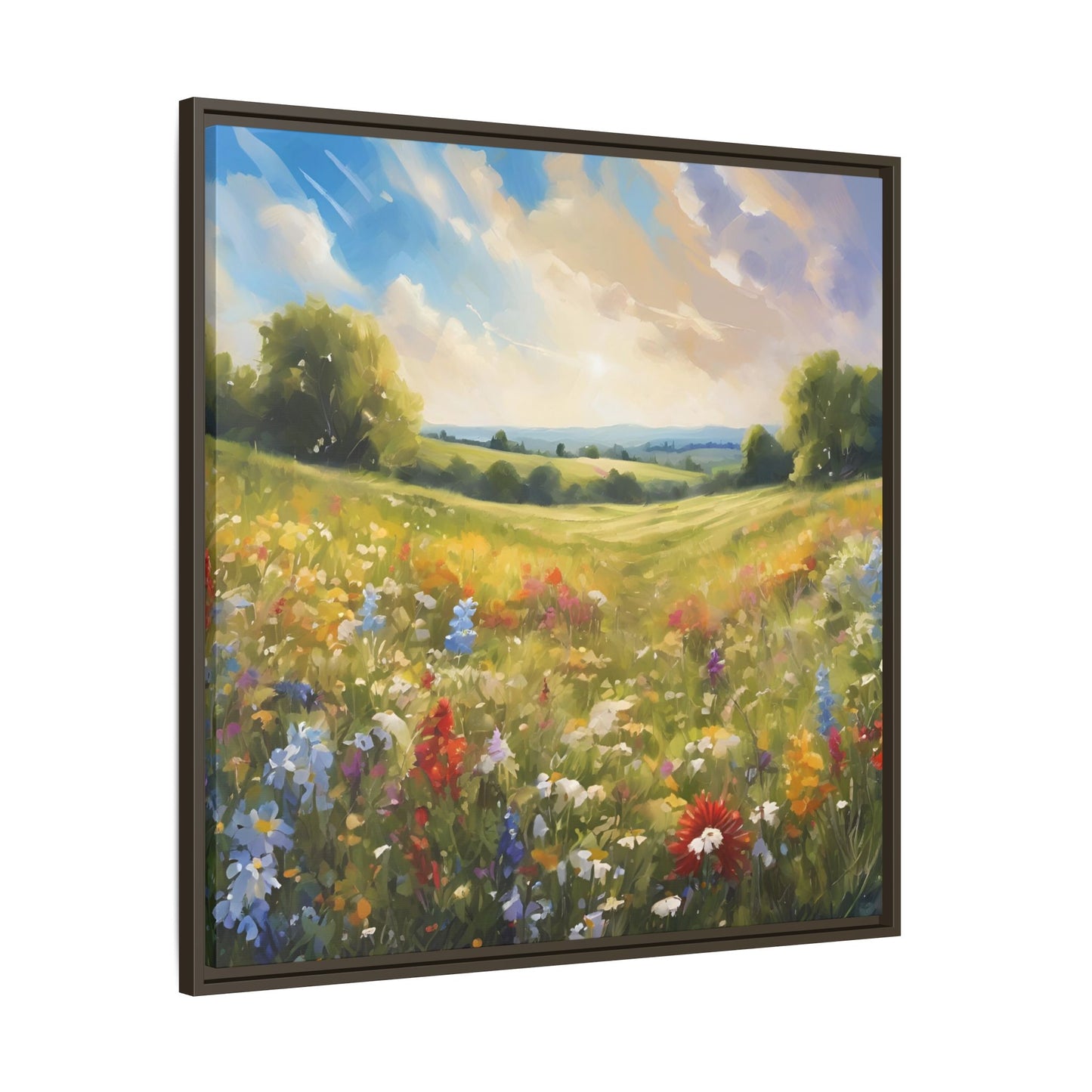 Modern Filed of Flowers Design Unique Framed Canvas Wall Art Gift Nature Lover Landscape Decor Gift 3 frame colors
