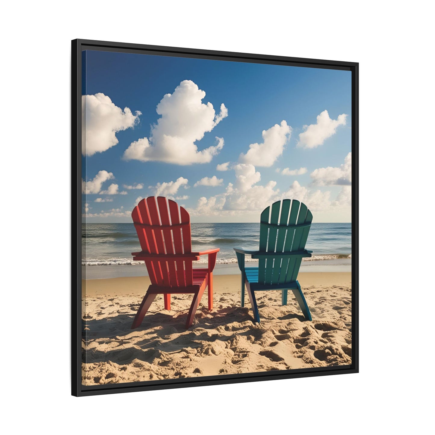 Chairs on the Beach Calm Sunny Day Framed Canvas Wall Art Beach Lover Vacation Oceanic Gift Nature Lover Peaceful Zen Gift 3 frame colors