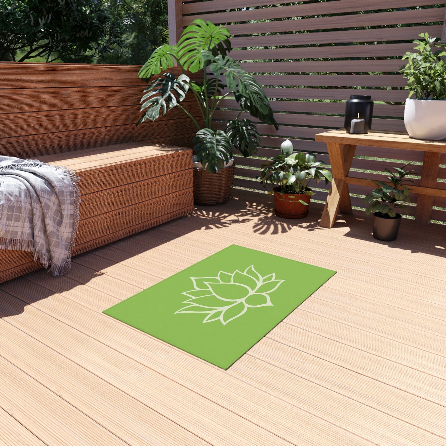 Zen Chenille Outdoor Rug with No-Skid Backing Cozy Outdoor Carpet Lotus Blossom Patio Decor Gazebo Rug Pool Area Floral Outdoor Kitchen Rug