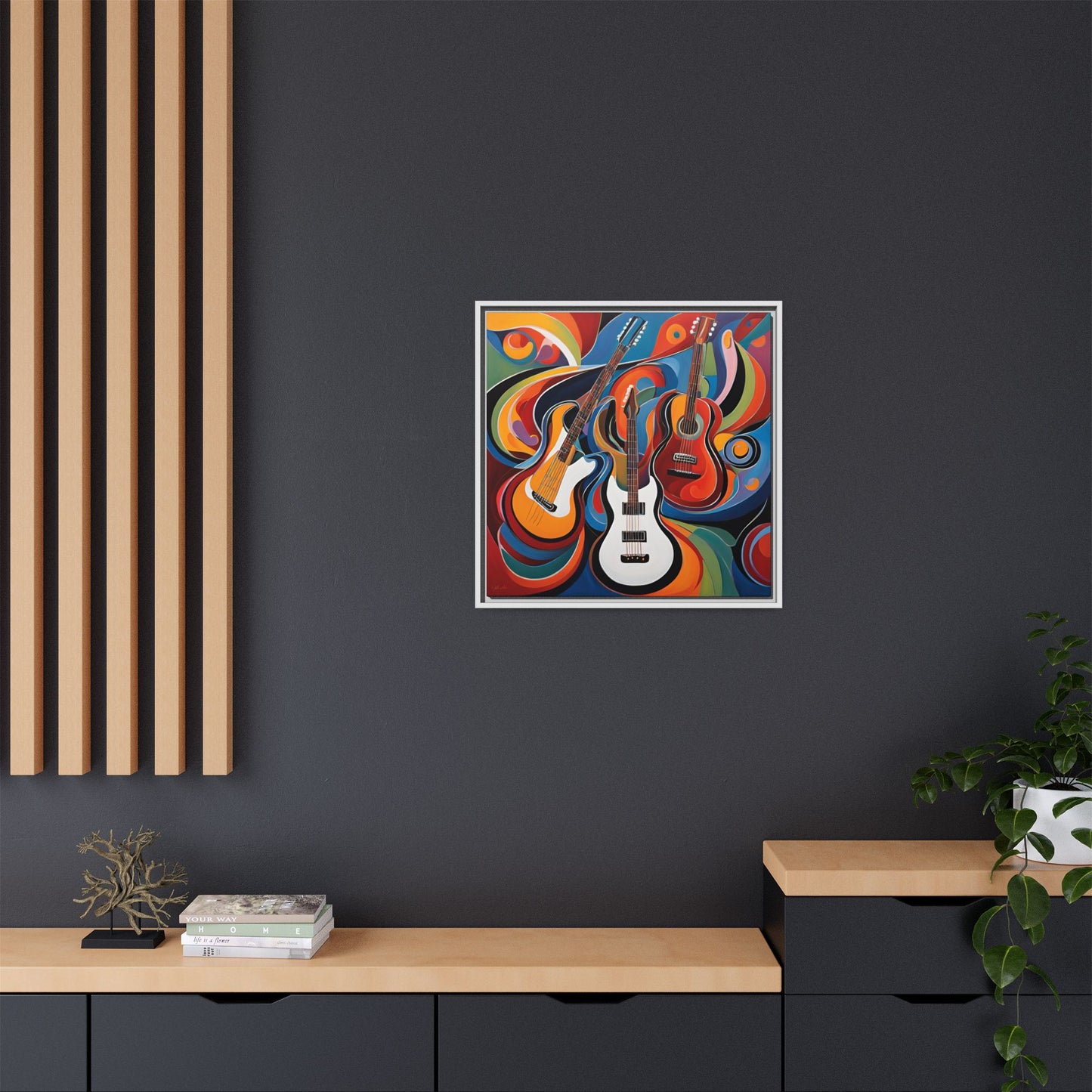 Modern Music-Themed Print Abstract Design Unique Framed Canvas Print Guitar Wall Art Music Lover Gift Decor 3 frame colors