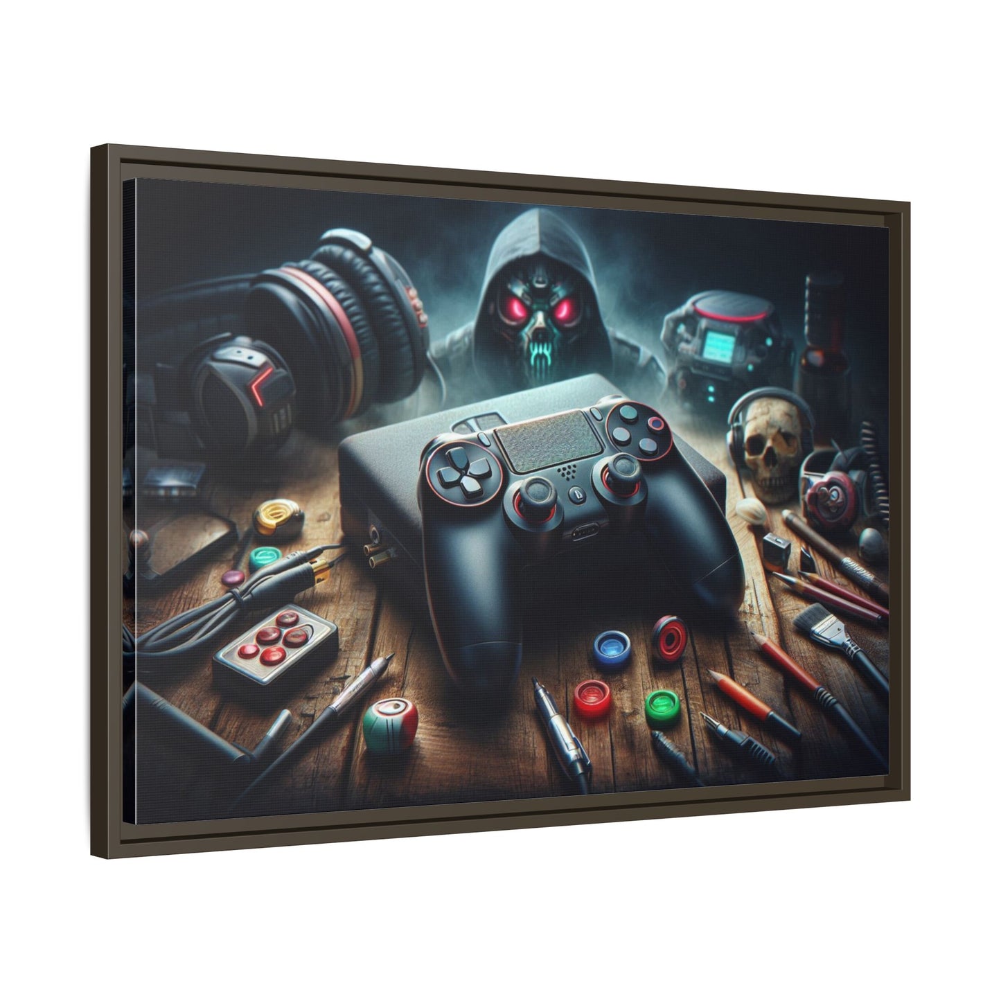 Gamer Themed Unique Framed AI Canvas Print Wall Art Video Game Lover Futuristic Digital Style Gift Cyber Geek Matrix Decor 3 frame colors