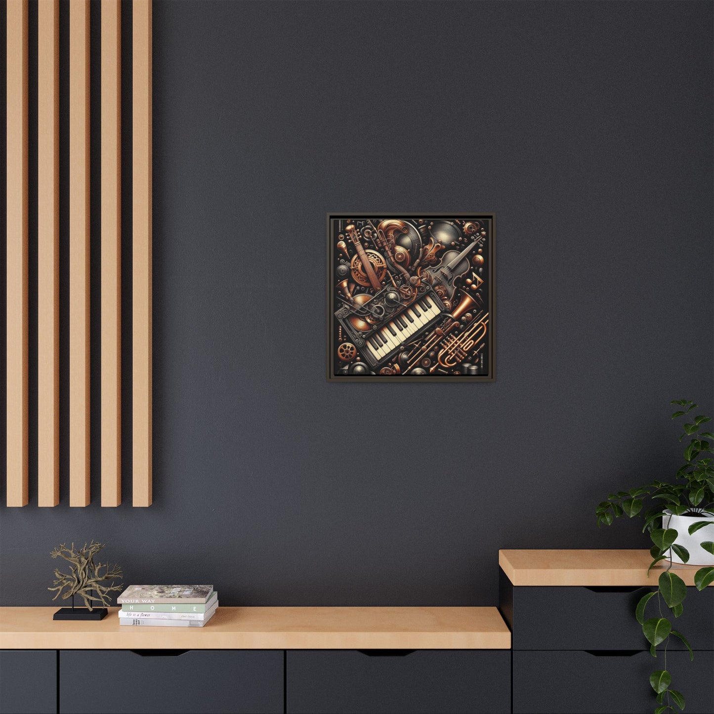 Modern Music-Themed Steampunk Style Print Abstract Design Unique Framed Canvas Print Wall Art Music Lover Gift Decor 3 frame colors