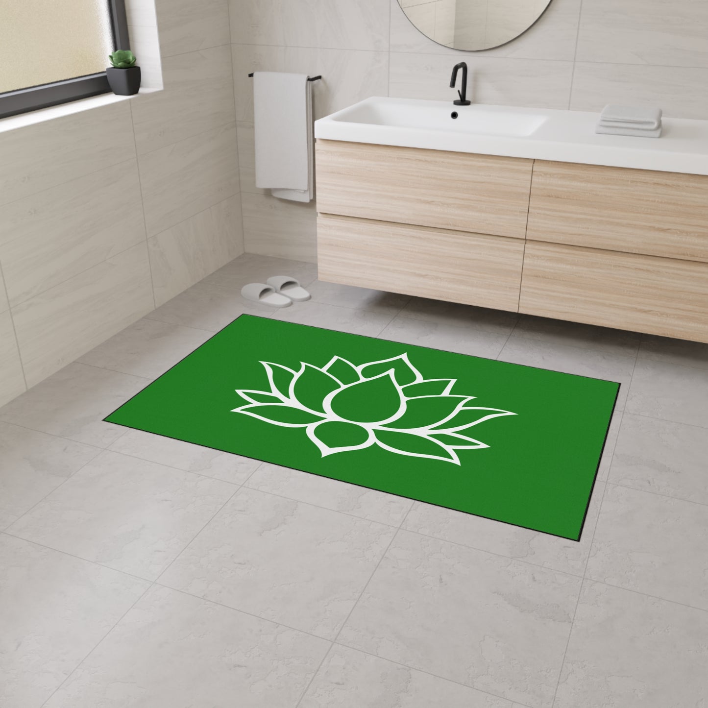 Decorative Heavy Duty Non-Slip Floor Mat Stylish Design Perfect for Entryway Kitchen Décor Green Lotus Blossom Floral Design Rug Bath Mat