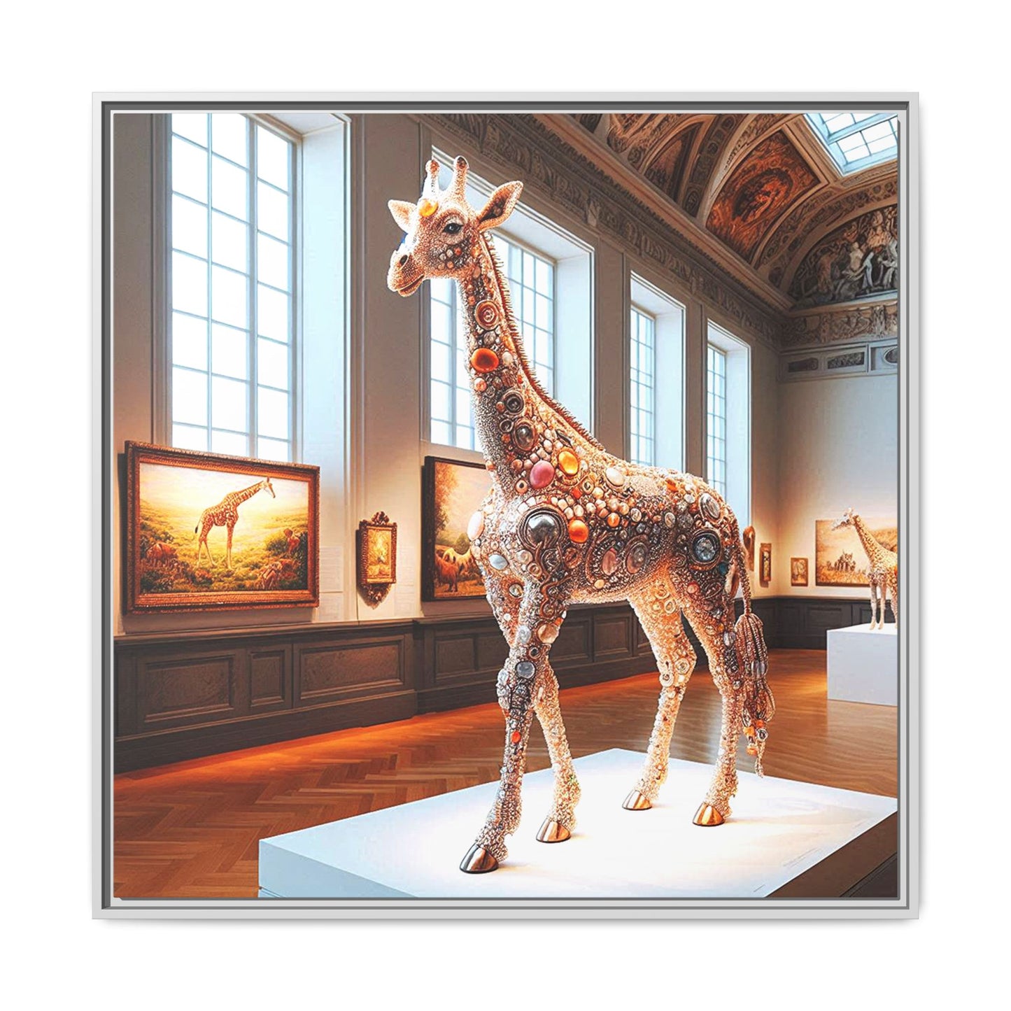 Bejeweled Giraffe Framed Canvas Print Wall Art Unique Fashion Designer Haute Couture Fashionista Animal Lover Gift Decor 3 Frame Colors