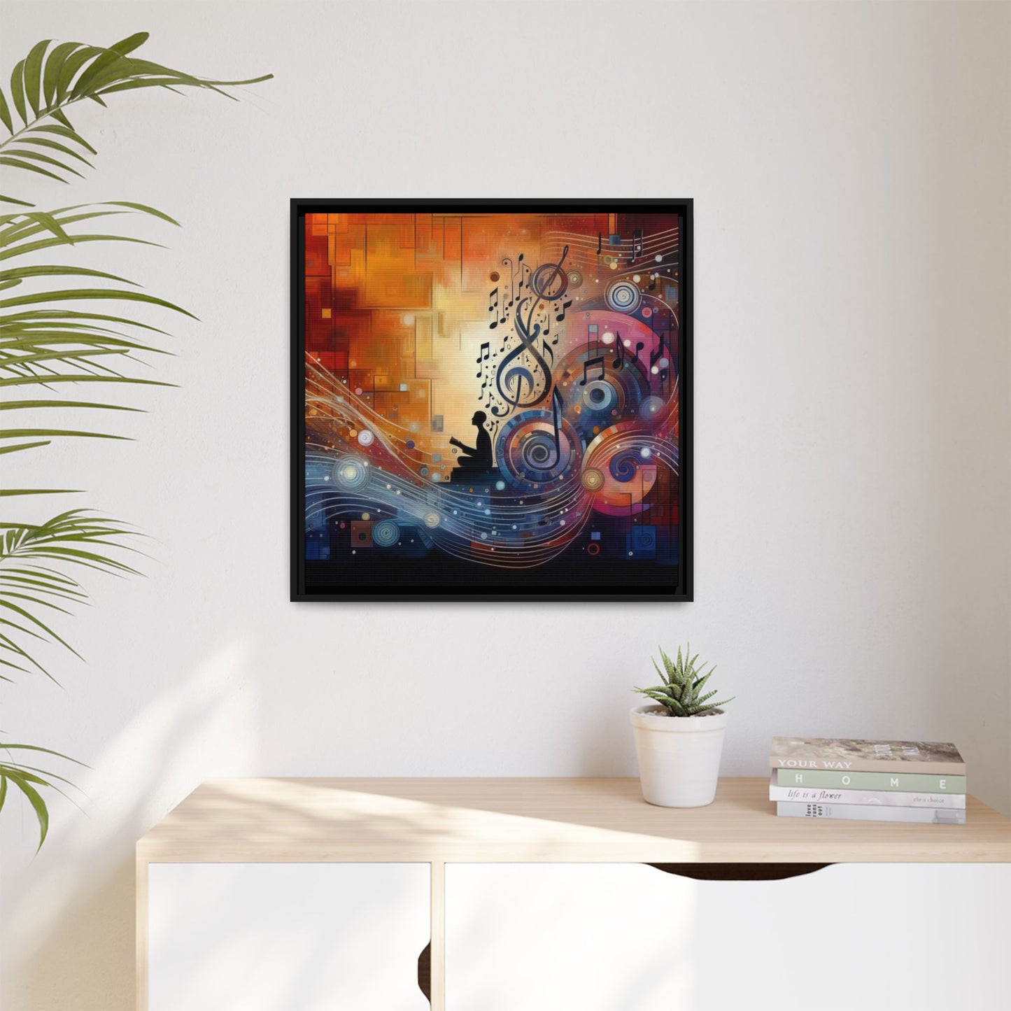 Modern Music-Themed Print Abstract Design Unique Framed Canvas Print Treble Clef Note Wall Art Music Lover Gift Decor 3 frame colors