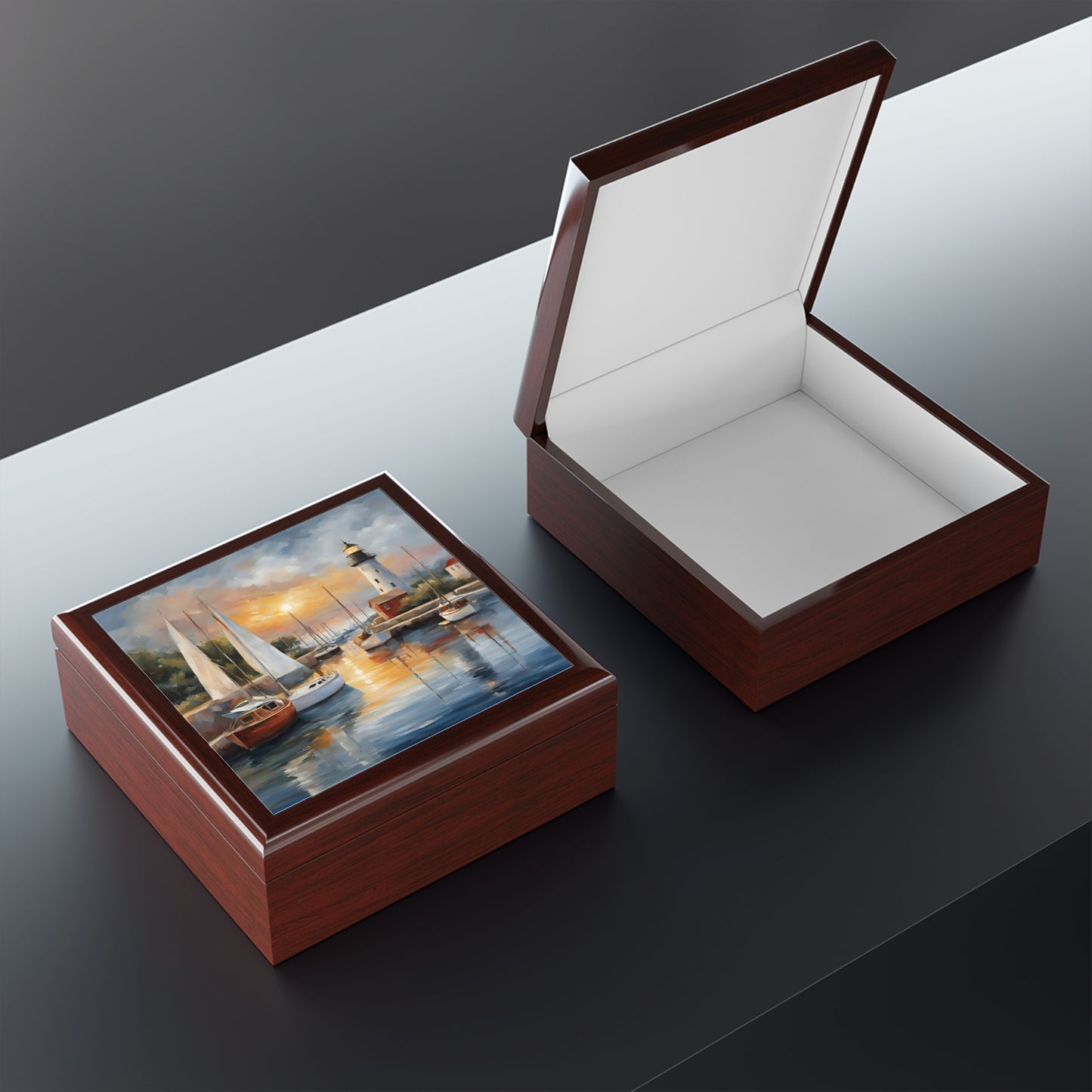 Unique Sail Boats Art Nautical Print Design Jewelry Box Trinket Box Bedroom Dresser Decor Vanity Gift Box - 3 colors to choose from