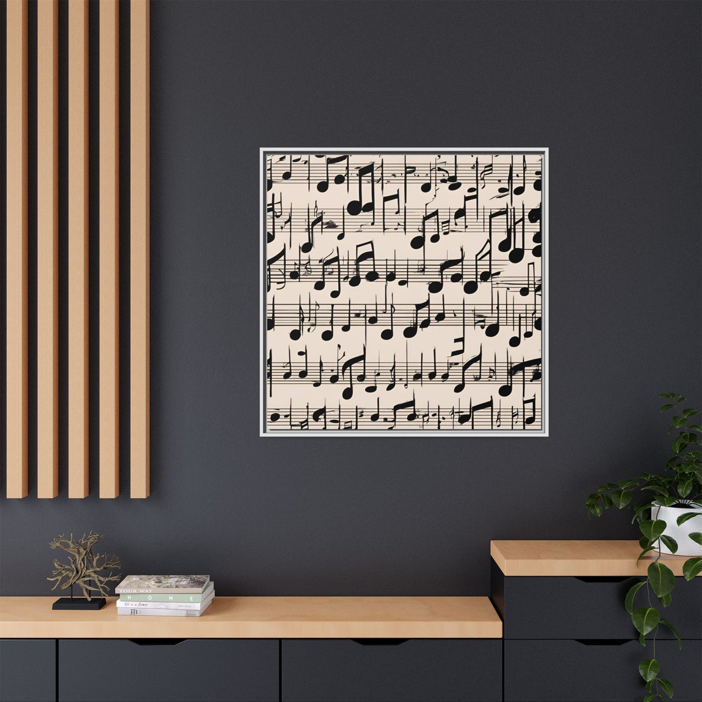 Music-Themed Print Abstract Sheet Music Design Unique Framed Canvas Print Treble Clef Note Wall Art Music Lover Gift Decor 3 frame colors