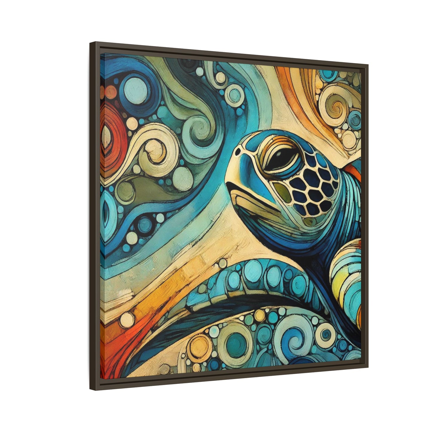 Modern Sea Turtle Print Abstract Design Unique Framed Canvas Print Oceanic Wall Art Animal Lover Gift Nature Lover Decor 3 frame colors