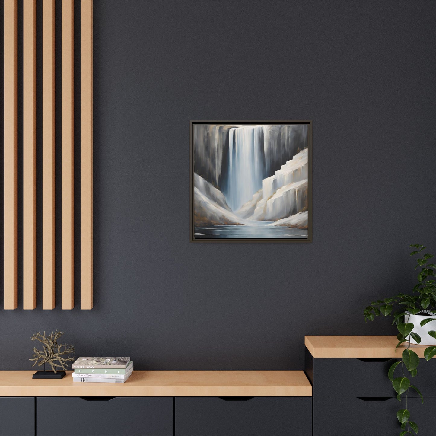 Modern Abstract Waterfall Design Unique Framed Canvas Wall Art Ocean Beach Gift Nature Lover Gift Mountain Landscape Gift 3 frame colors