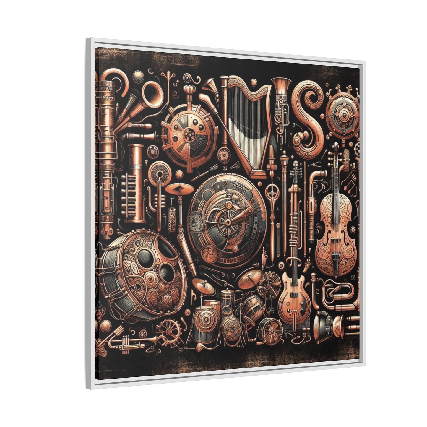 Modern Music-Themed Steampunk Style Print Abstract Design Unique Framed Canvas Print Wall Art Music Lover Gift Decor 3 frame colors