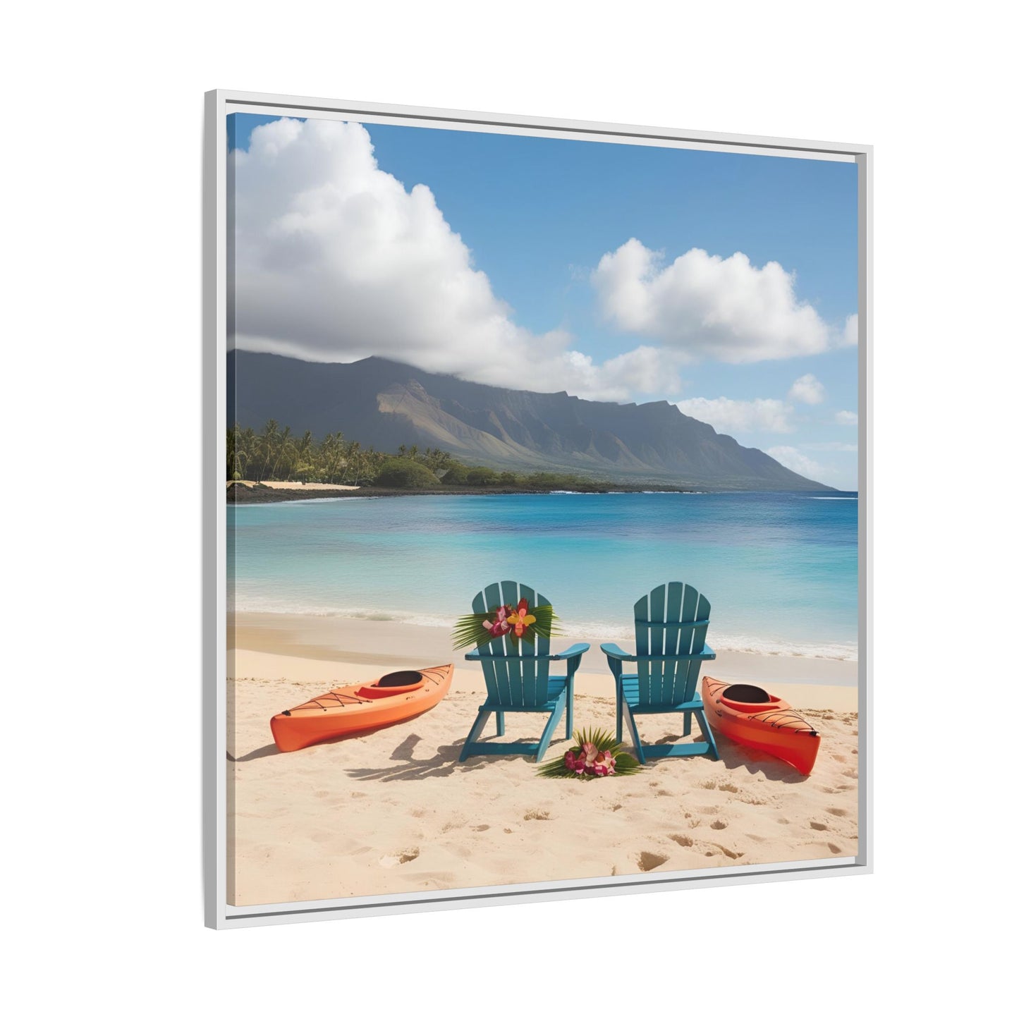 Chairs on the Beach Calm Sunny Day Framed Canvas Wall Art Beach Lover Vacation Oceanic Gift Nature Lover Peaceful Zen Gift 3 frame colors