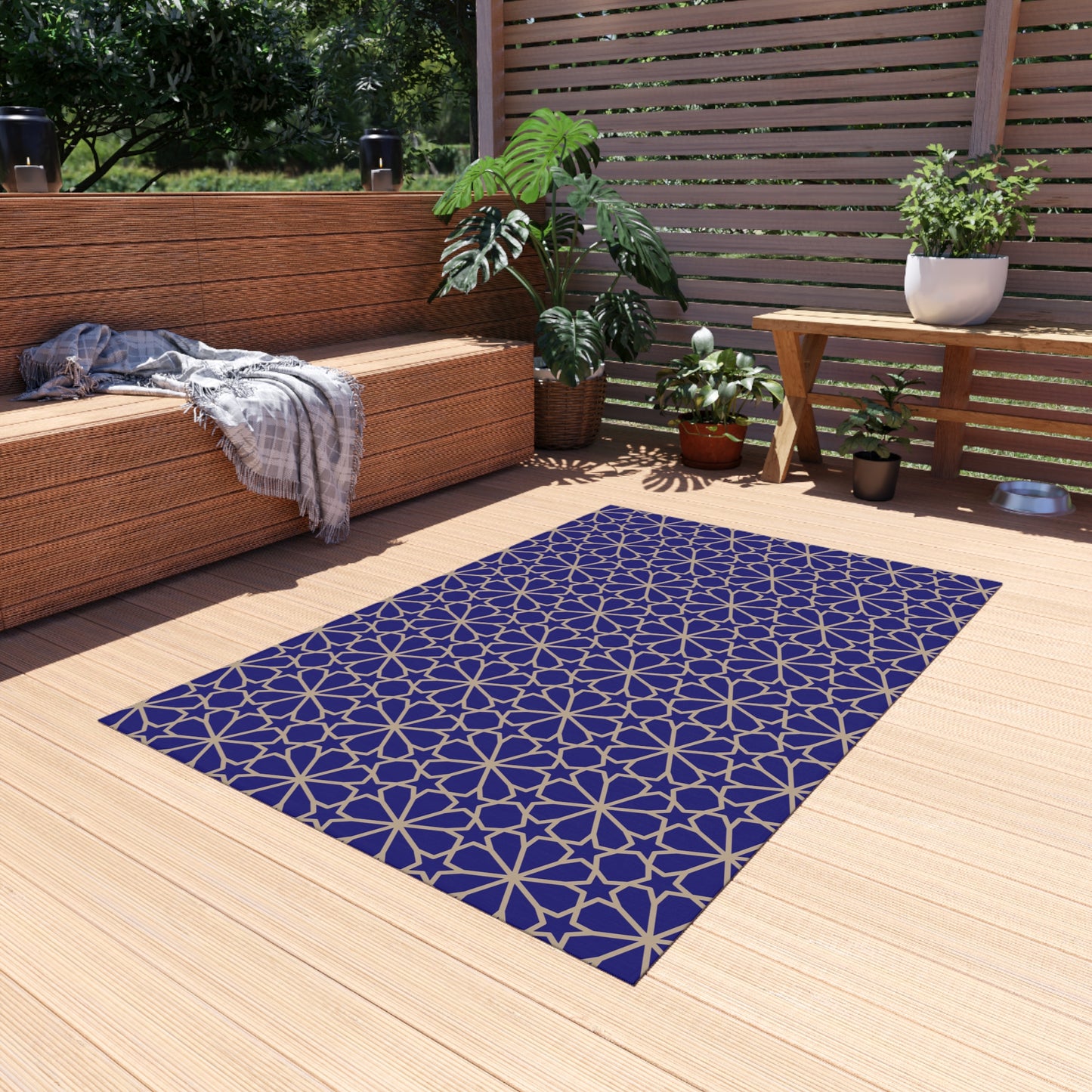 Chenille Outdoor Rug with No-Skid Backing Cozy Blue Outdoor Carpet Patio Decor Gazebo Rug Pool Area Decor Outdoor Kitchen Carpet