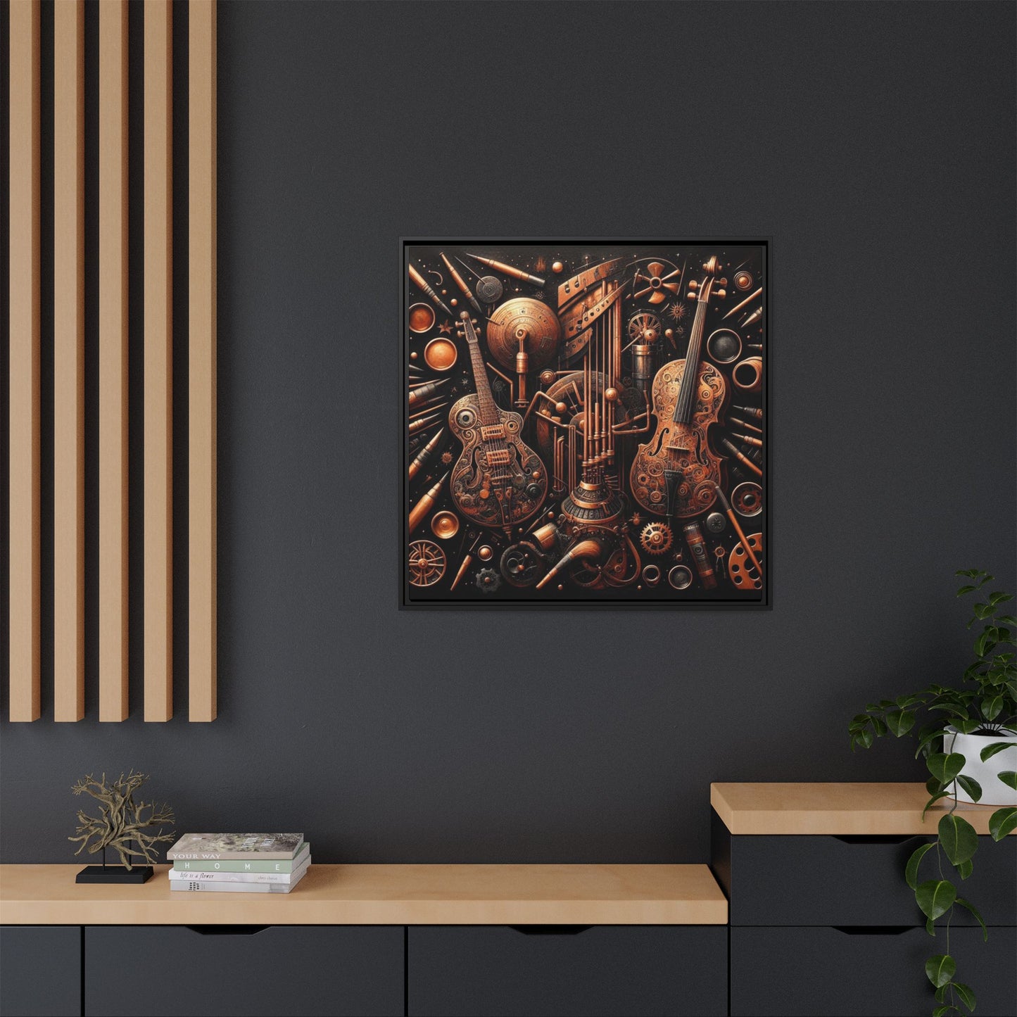 Modern Music-Themed Print Abstract Design Unique Framed Canvas Print Steampunk Wall Art Music Lover Gift Decor 3 frame colors