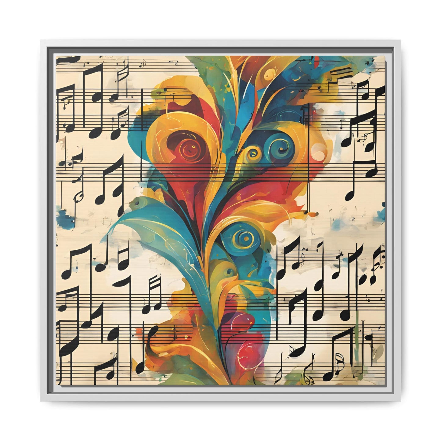 Modern Sheet Music-Themed Print Abstract Design Unique Framed Canvas Print Treble Clef Note Wall Art Music Lover Gift Decor 3 frame colors
