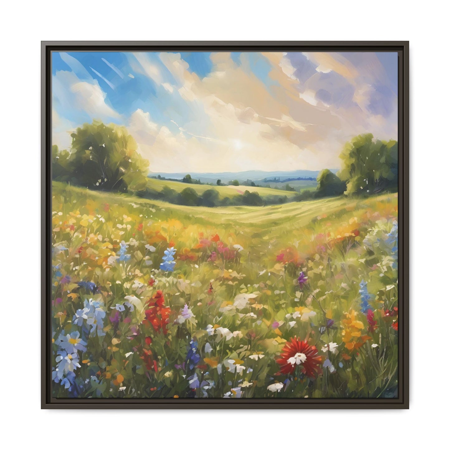 Modern Filed of Flowers Design Unique Framed Canvas Wall Art Gift Nature Lover Landscape Decor Gift 3 frame colors