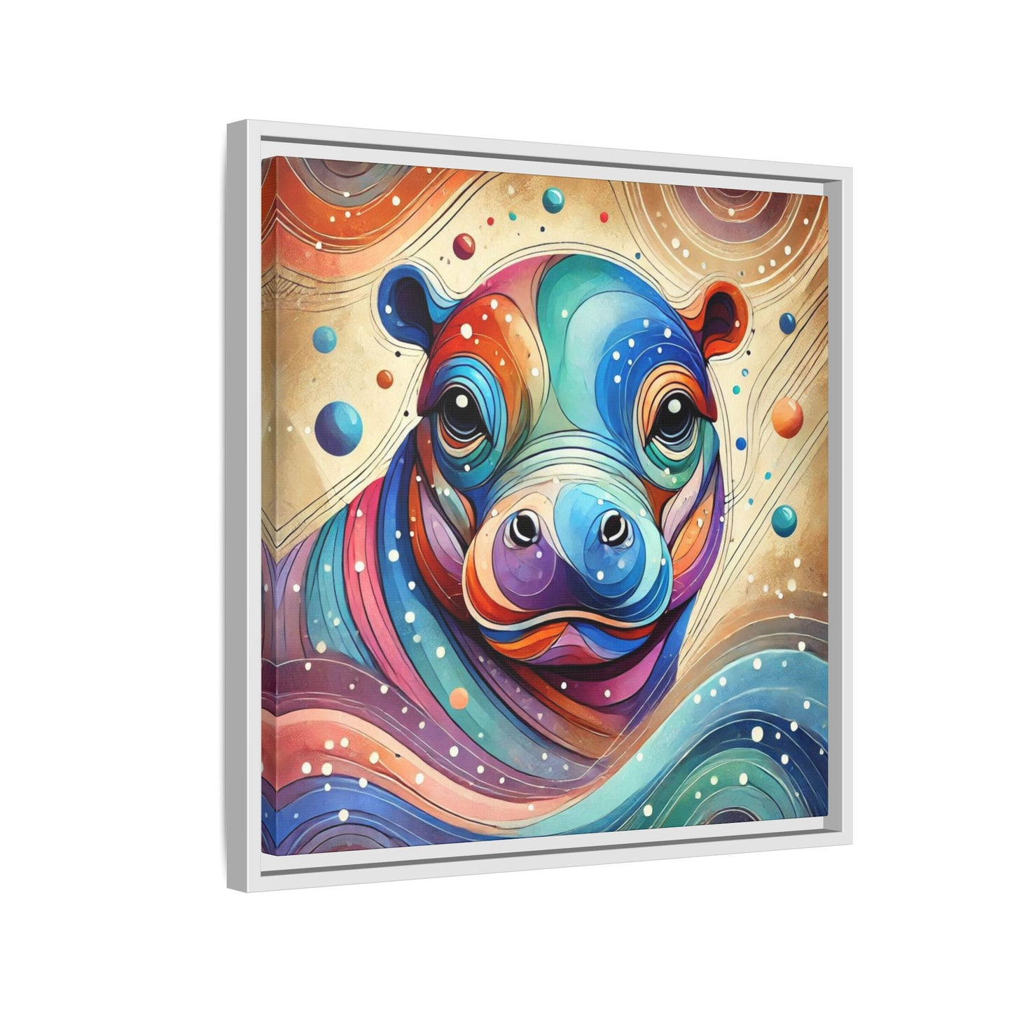 Modern Hippo Print Abstract Design Unique Framed Canvas Print Baby Hippo Wall Art Animal Lover Gift Nature Lover Decor 3 frame colors