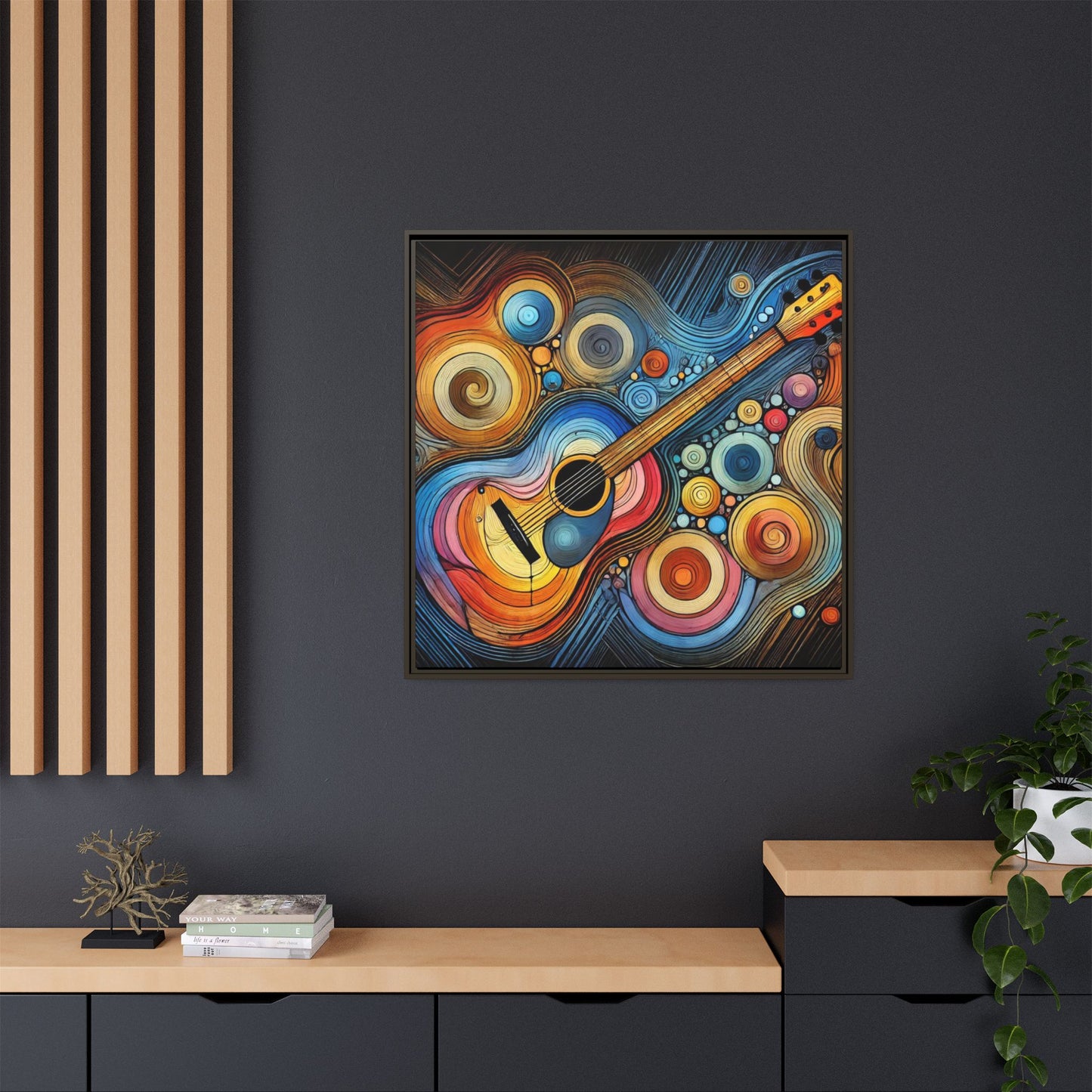 Modern Music-Themed Print Abstract Design Unique Framed Canvas Print Guitar Wall Art Music Lover Gift Decor 3 frame colors