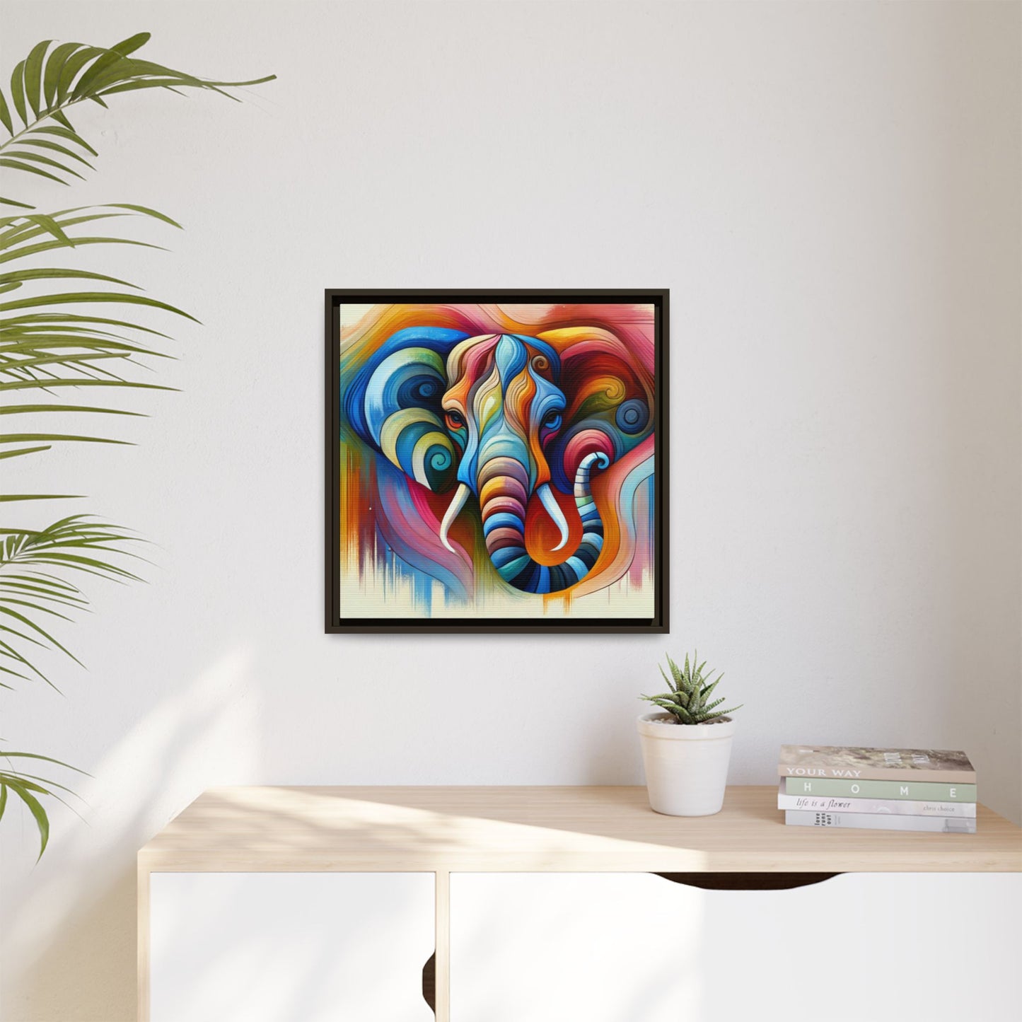 Modern Elephant Print Abstract Design Unique Framed Canvas Print African Wall Art Animal Lover Gift Nature Lover Decor 3 frame colors
