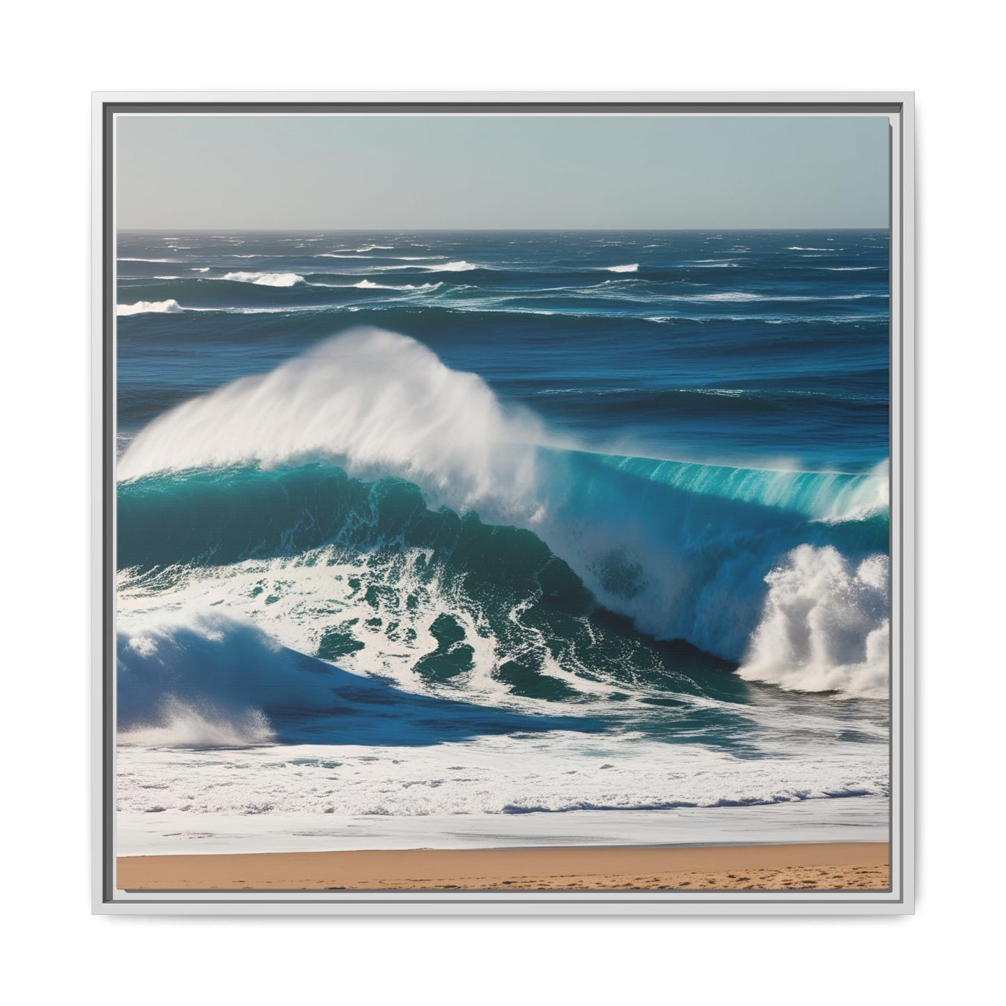 Peaceful Ocean Waves at the Beach Calm Sunny Day Framed Canvas Wall Art Vacation Oceanic Gift Nature Lover Zen Decor Gift 3 frame colors