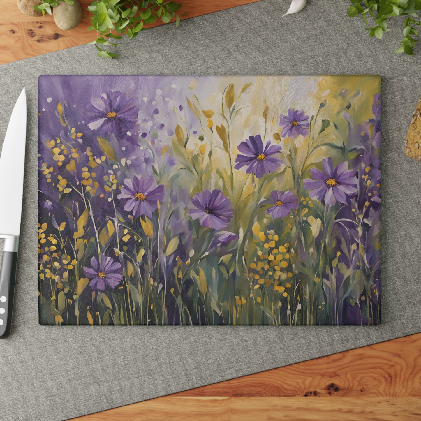 Kitchen Decor Glass Cutting Board Serving Tray with Floral Design Pattern Cutting Board Gift for Home Cook Charcuterie Board