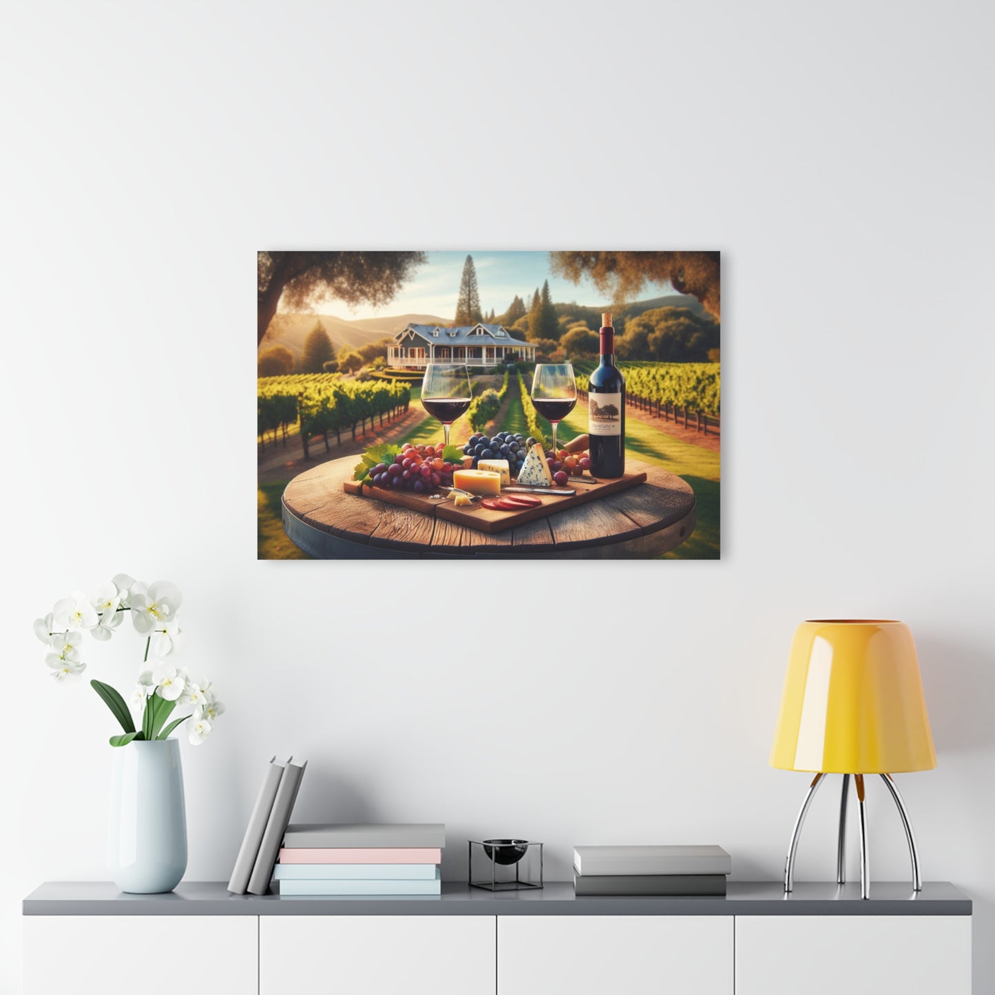Rustic Vineyard Design Acrylic Print with Charcuterie Nature Lover Wall Art Fruit and Cheese Gift Farm Artwork Modern Garden Home Decor
