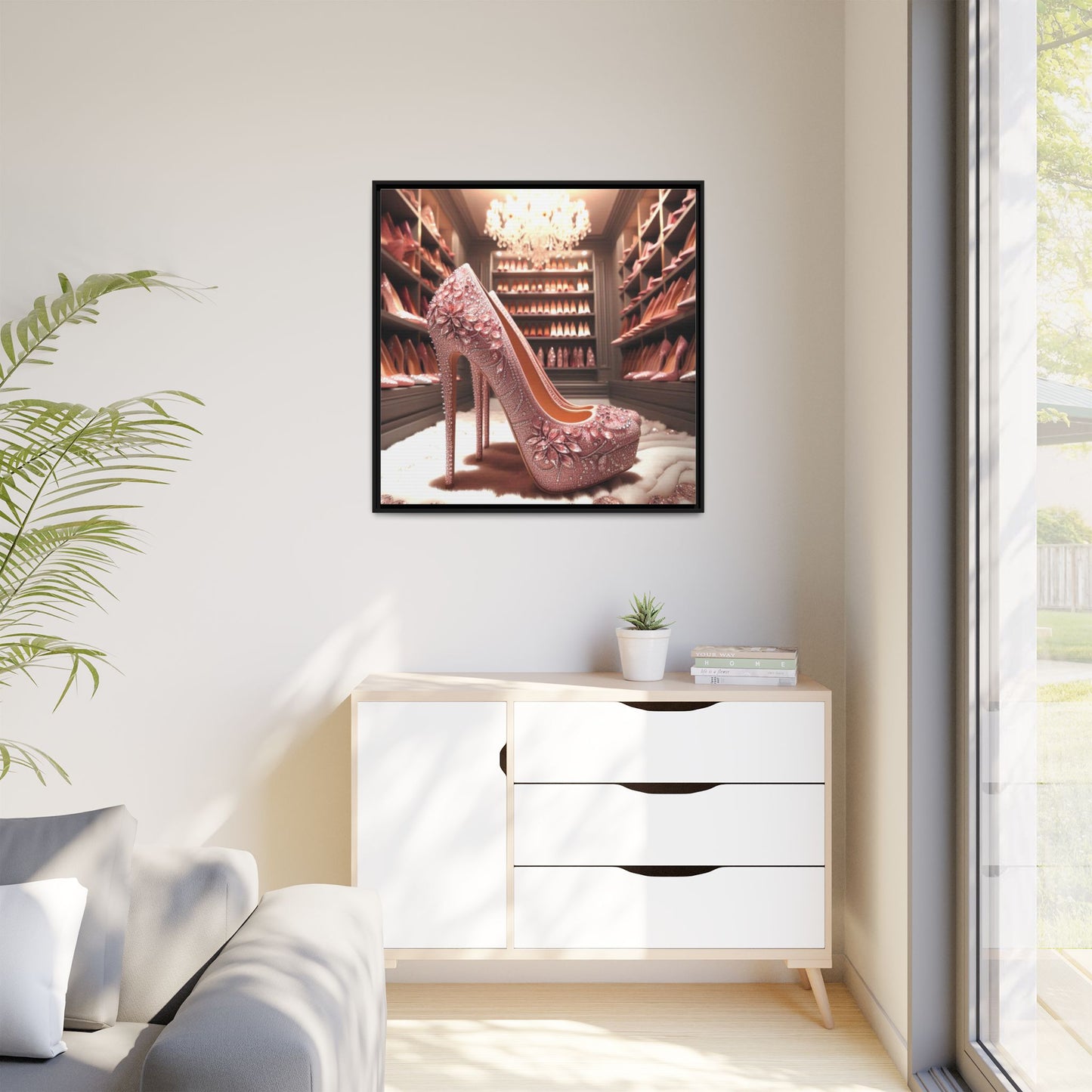 High Heel Shoe Framed Canvas Print Wall Art Unique Fashion Designer Style Haute Couture Shoe Lover Fashionista Gift Decor 3 Frame Colors