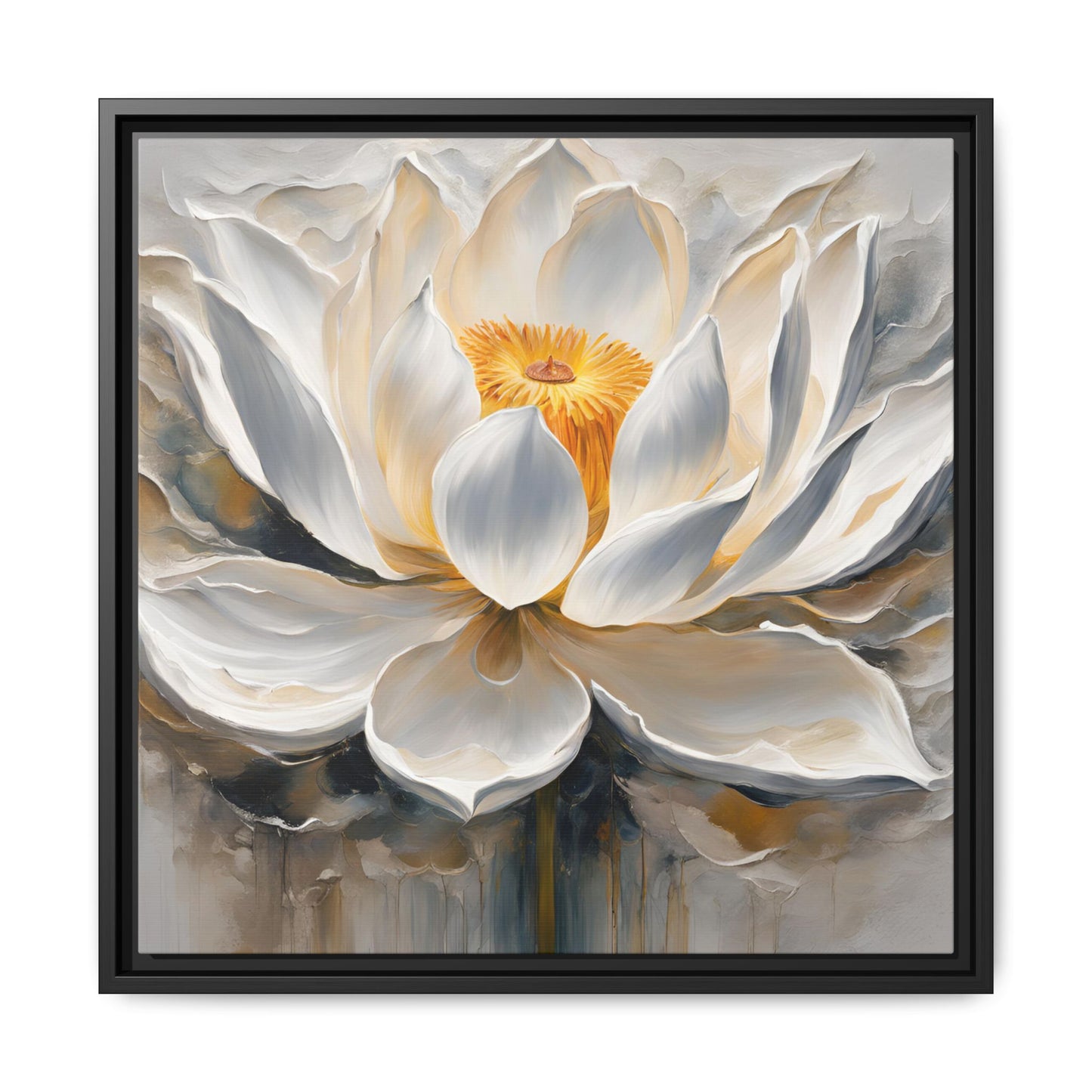 Modern Abstract Floral Design Unique Framed Canvas Wall Art White Lotus Gift Nature Lover Gift Garden Lover Gift 3 frame colors