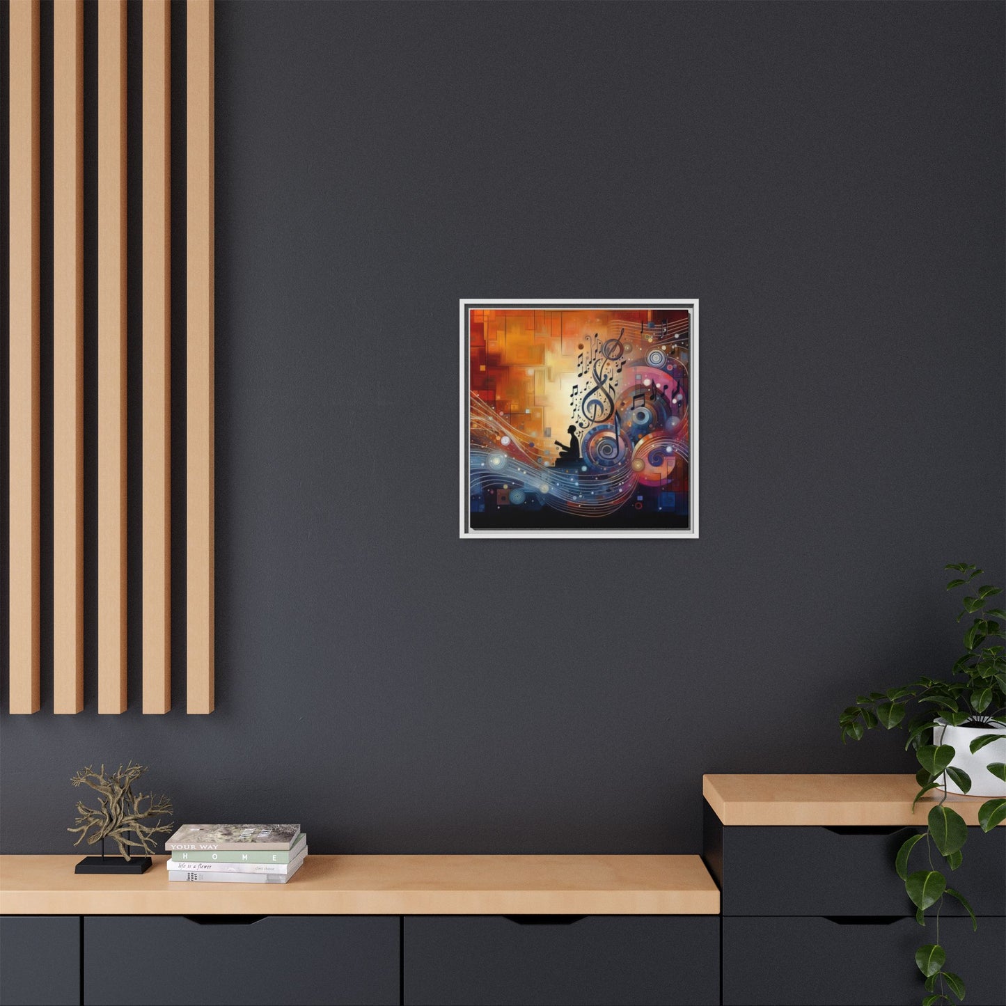Modern Music-Themed Print Abstract Design Unique Framed Canvas Print Treble Clef Note Wall Art Music Lover Gift Decor 3 frame colors