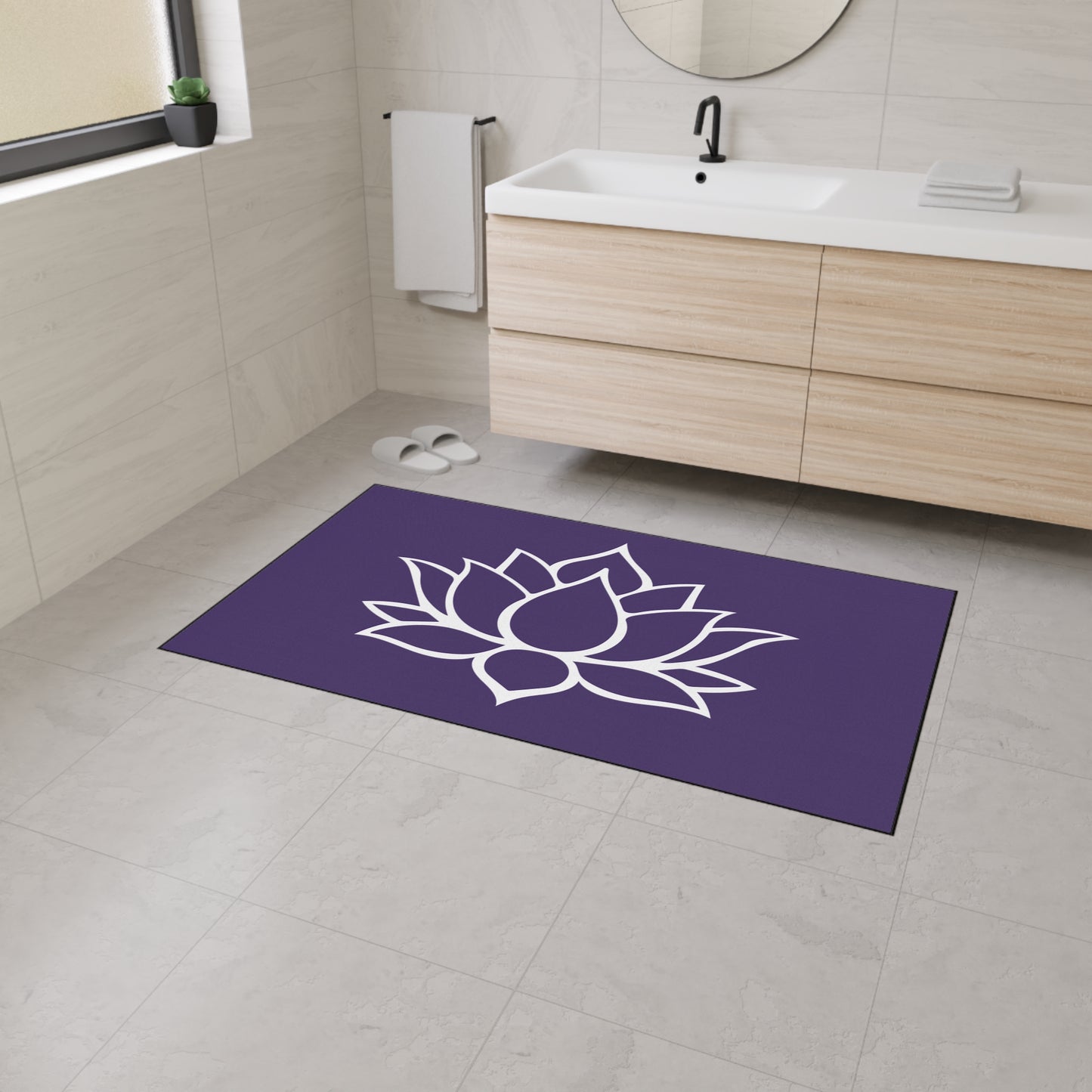 Decorative Heavy Duty Non-Slip Floor Mat Stylish Design Perfect for Entryway Kitchen Décor Purple Lotus Blossom Floral Design Rug Bath Mat