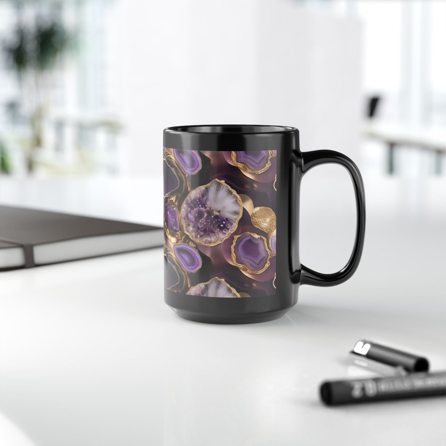 Ceramic Coffee Mug Geode-Inspired Image Nature Lover Ceramic Teacup Gardener Gift Agate-look Rock Lover 15oz Mug