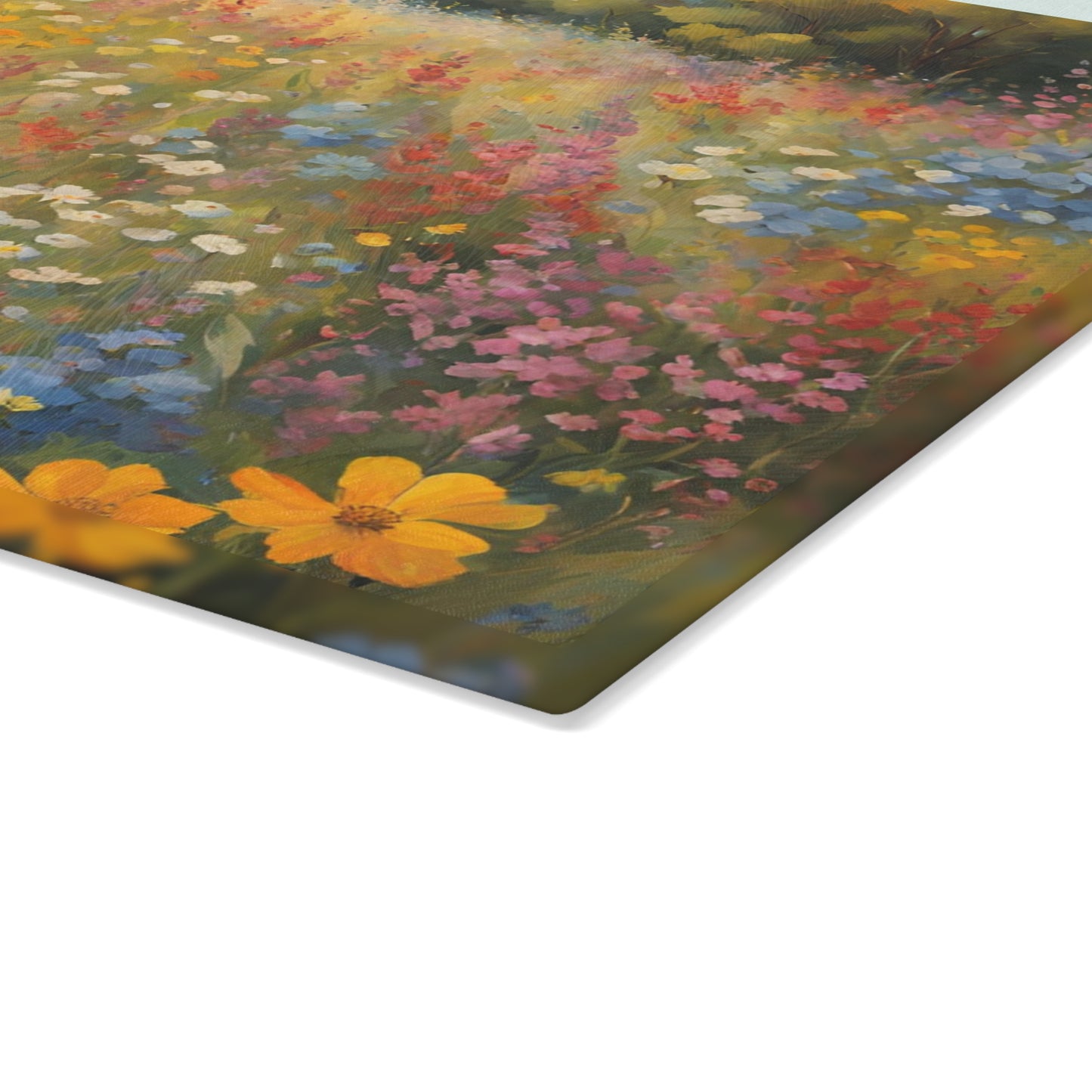 Kitchen Decor Glass Cutting Board Serving Tray with Field of Flowers Pattern Cutting Board Gift for Home Cook Charcuterie Board