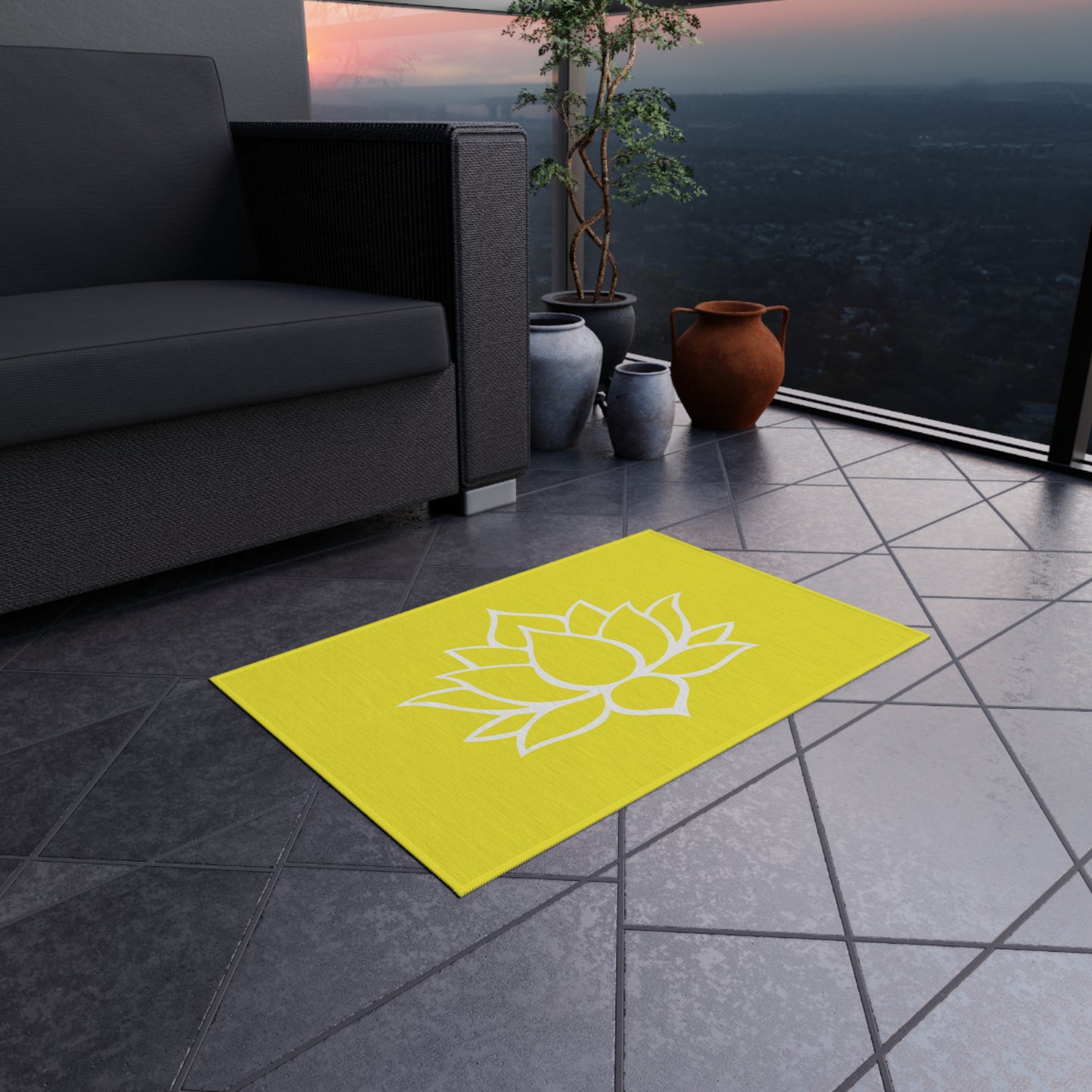 Zen Chenille Outdoor Rug with No-Skid Backing Cozy Lotus Blossom Outdoor Carpet Patio Decor Gazebo Rug Pool Area Decor Outdoor Kitchen Rug