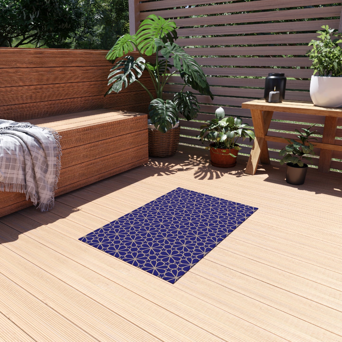 Chenille Outdoor Rug with No-Skid Backing Cozy Blue Outdoor Carpet Patio Decor Gazebo Rug Pool Area Decor Outdoor Kitchen Carpet