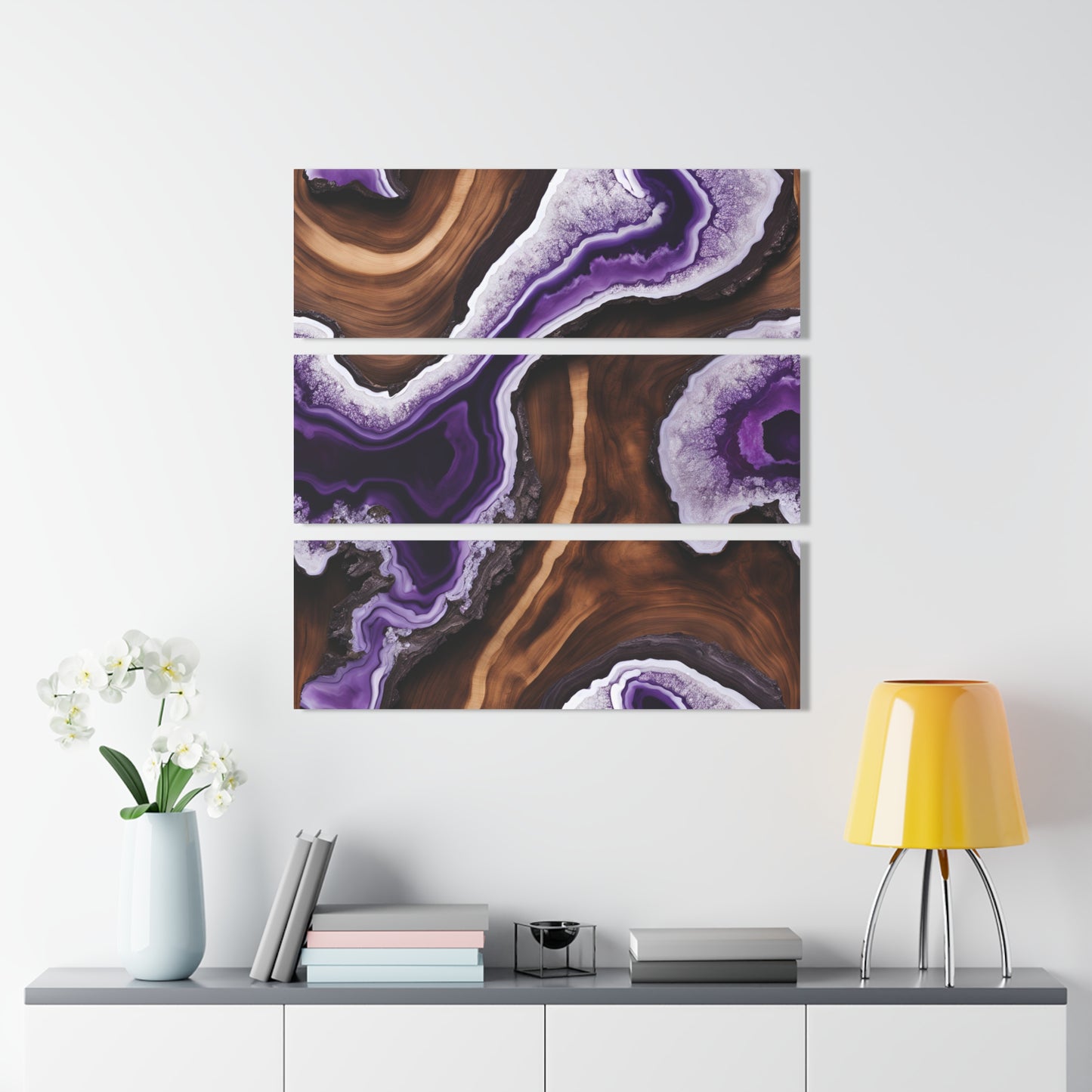 Geode-Inspired Wood-look Design Triptych Acrylic Print Wall Art Nature Lover Gift Geology Agate Rock Lover Gift