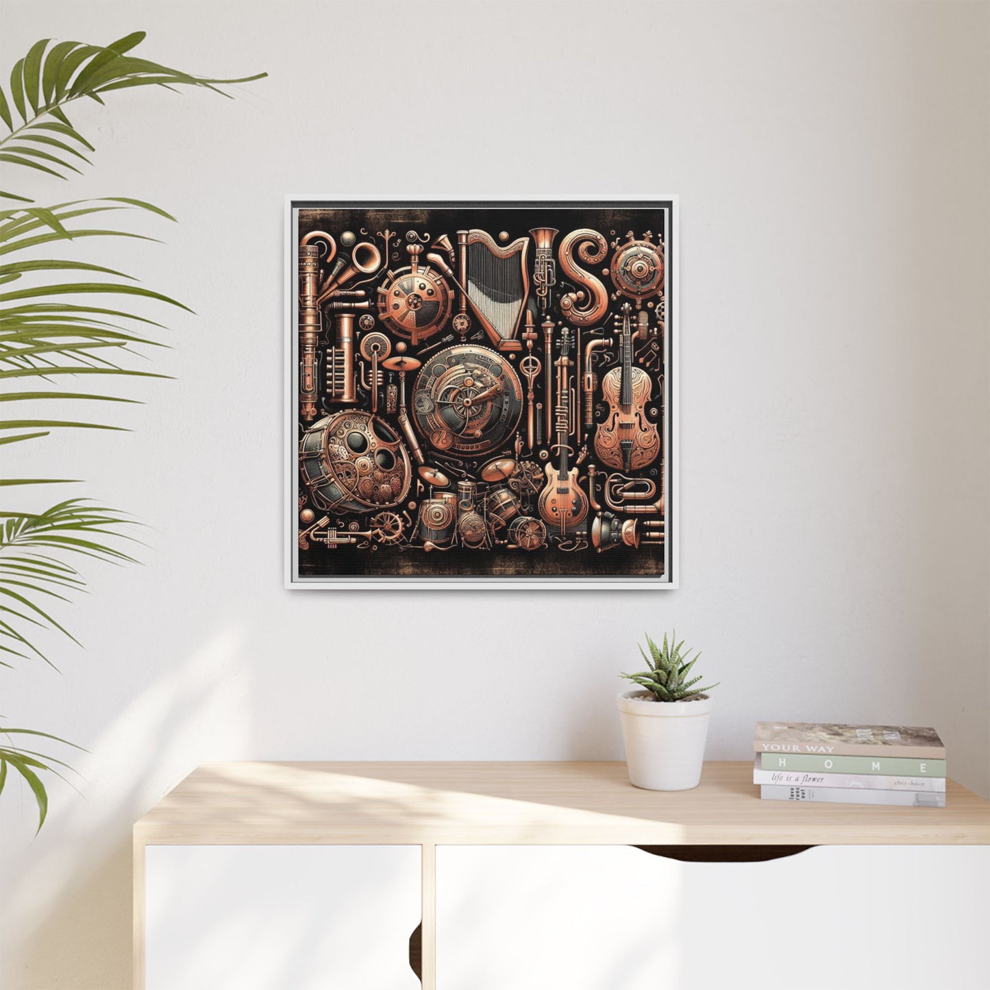 Modern Music-Themed Steampunk Style Print Abstract Design Unique Framed Canvas Print Wall Art Music Lover Gift Decor 3 frame colors