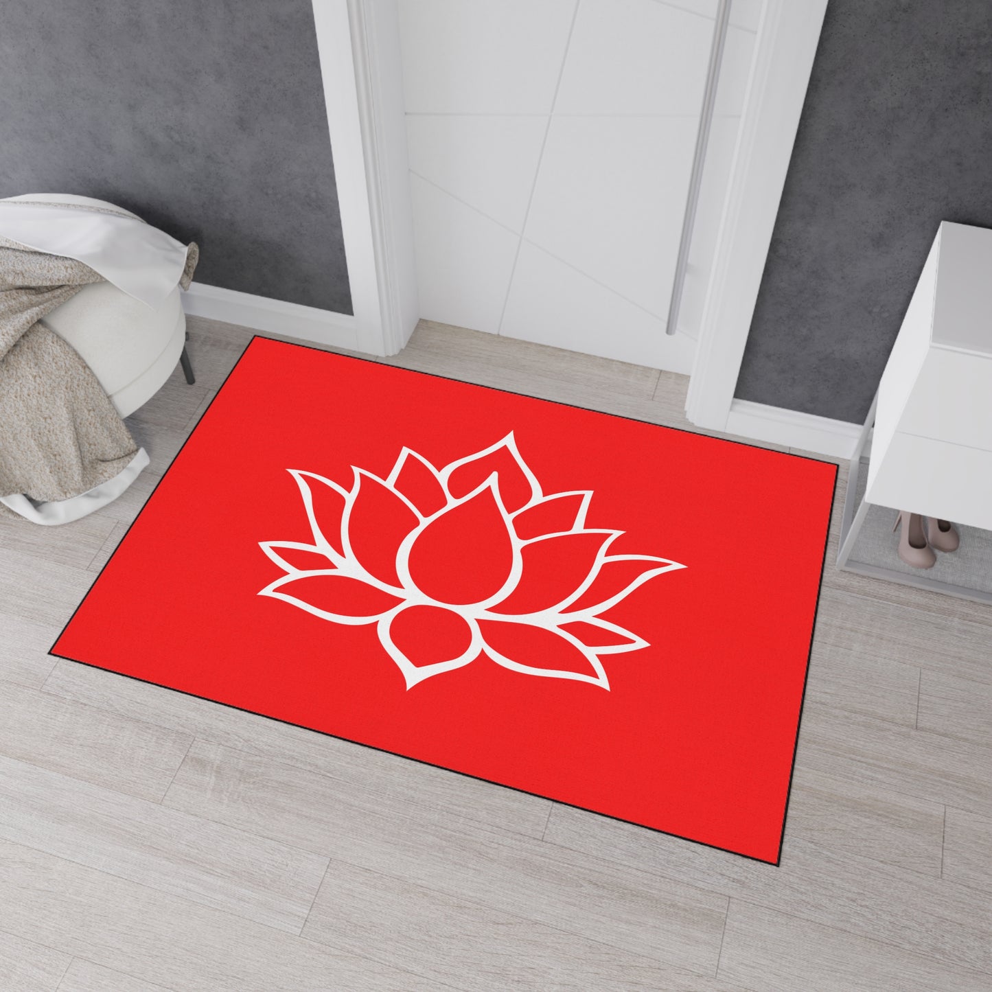 Decorative Heavy Duty Non-Slip Floor Mat Stylish Design Perfect for Entryway Kitchen Décor Red Lotus Blossom Floral Design Rug Bath Mat